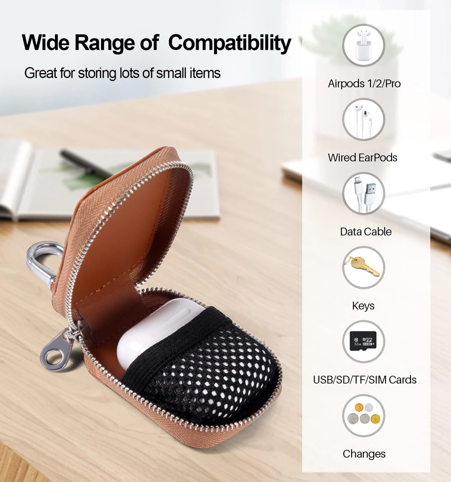 DL3 Mobilak Leather Case for AirPods Pro 2 1 3, Small Carrying Pouch for Sony LinkBuds S WF-L900 WF-1000XM4 Earbuds Cover, Keys, Access Card, Airtag, Coins Mini Backpack Bag - Style 3
