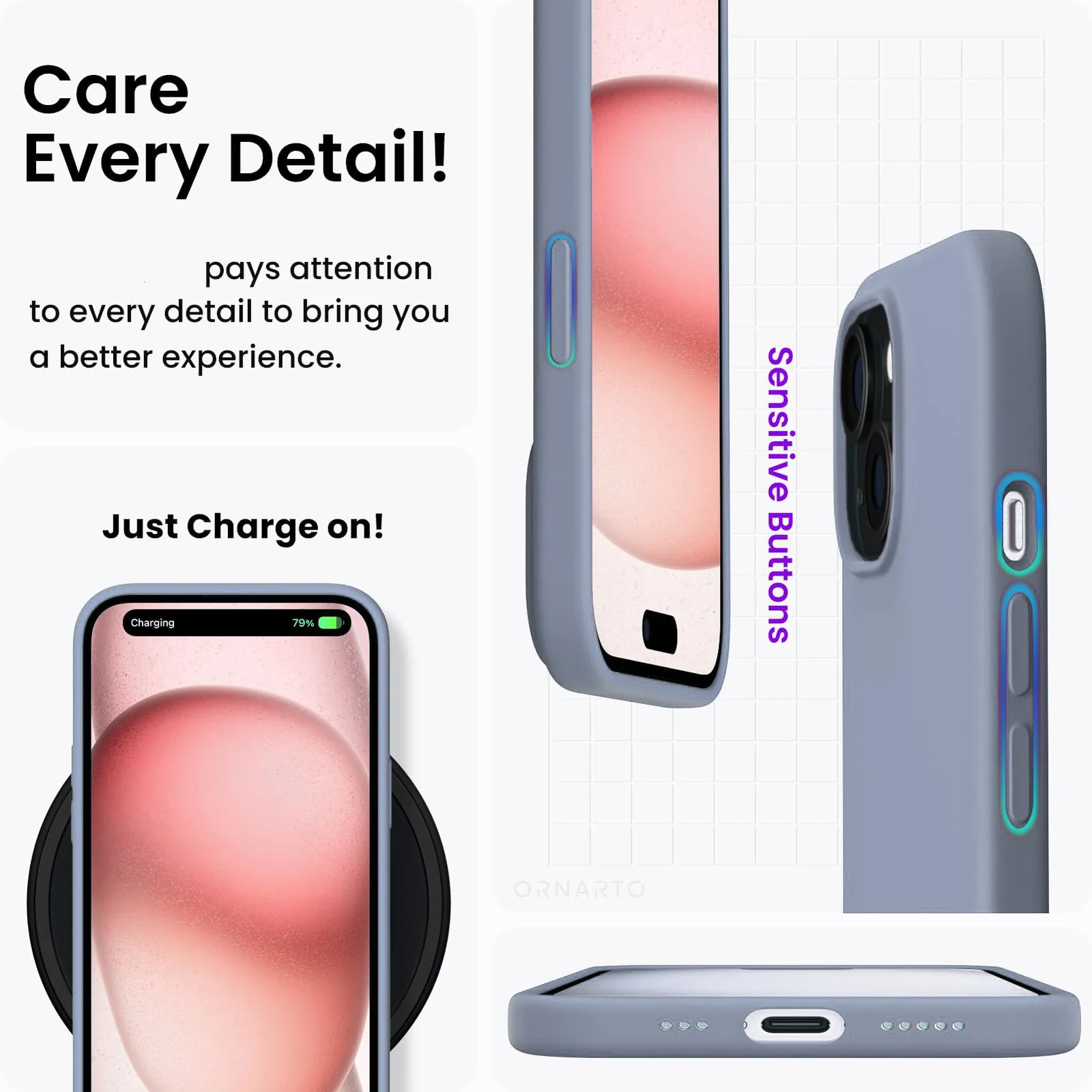 DL3 Mobilak Liquid Silicone Protective Case for iPhone 14 (6.1 Inch) with Camera Protection and Microfiber Lining - Lavender Gray
