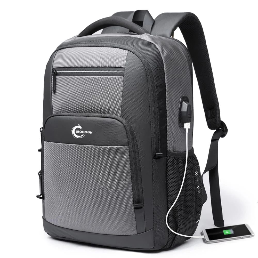 Mobigon Business Laptop Backpack, 15.6 Inch Travel Laptop Bag Rucksack with USB Charging Port, Water-Resistant Bag Daypack for Work College Computer Men Women Backpack - Gray