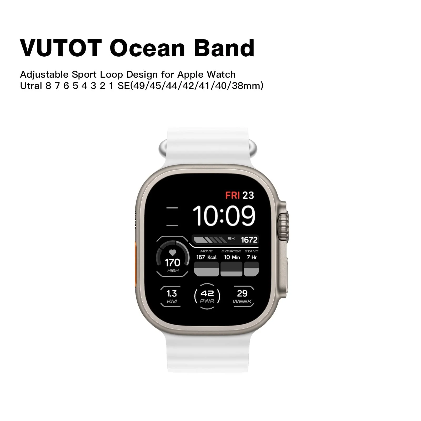 DL3 Mobilak Ocean Band For Apple Watch Ultra 49mm 45mm 44mm 42mm, Waterproof Soft Silicone Sport Wristbands Replacement Strap iWatch Ultra SE 8 7 6 5 4 3 2 1 (White, 42MM/44MM/45MM/49MM), unisex-adult - Black