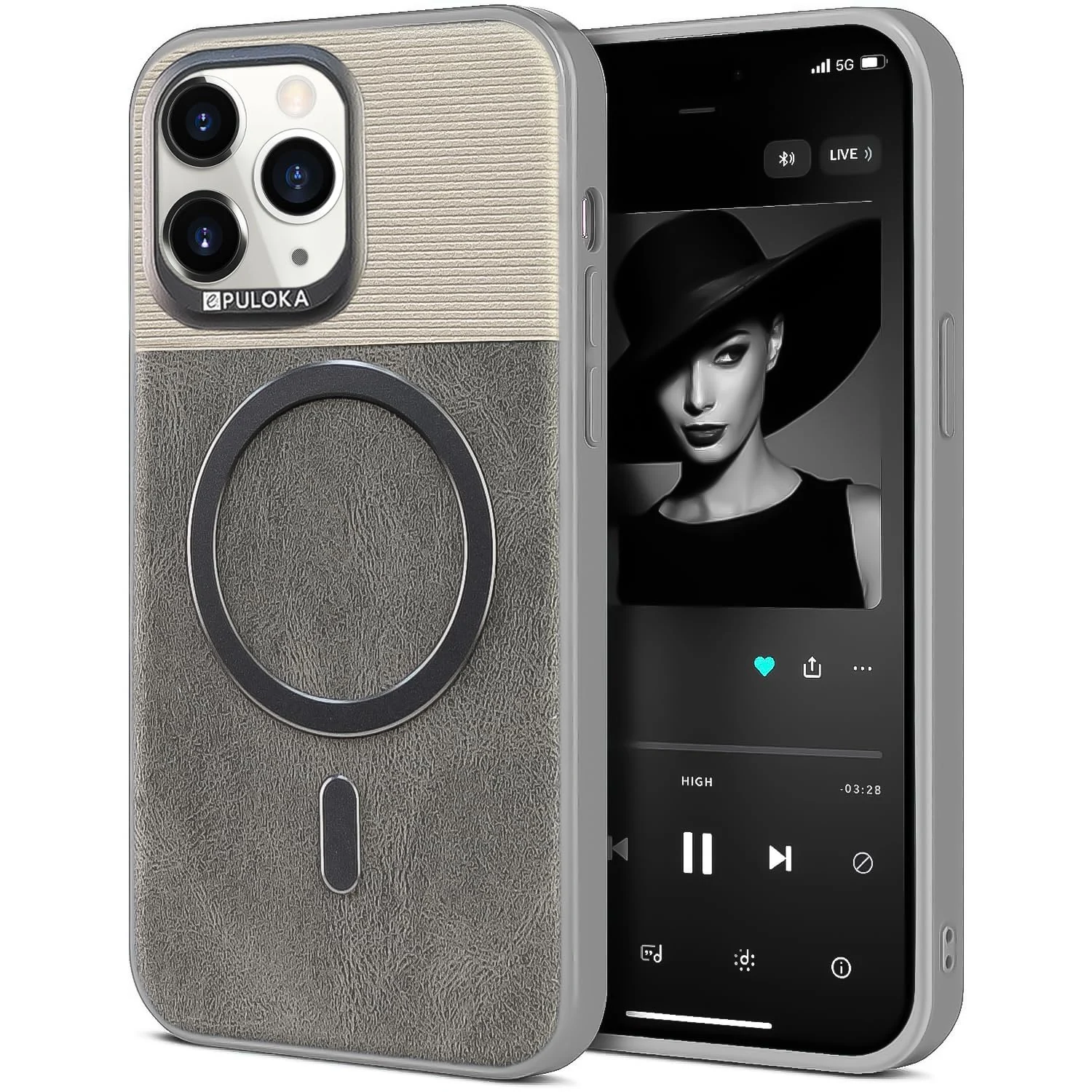 DL3 Mobilak Premium Leather Magnetic Case for iPhone 14 Pro Max Compatible with MagSafe - Shockproof Protective Cover with Full Camera Protection, Slim Luxury Design - Gray