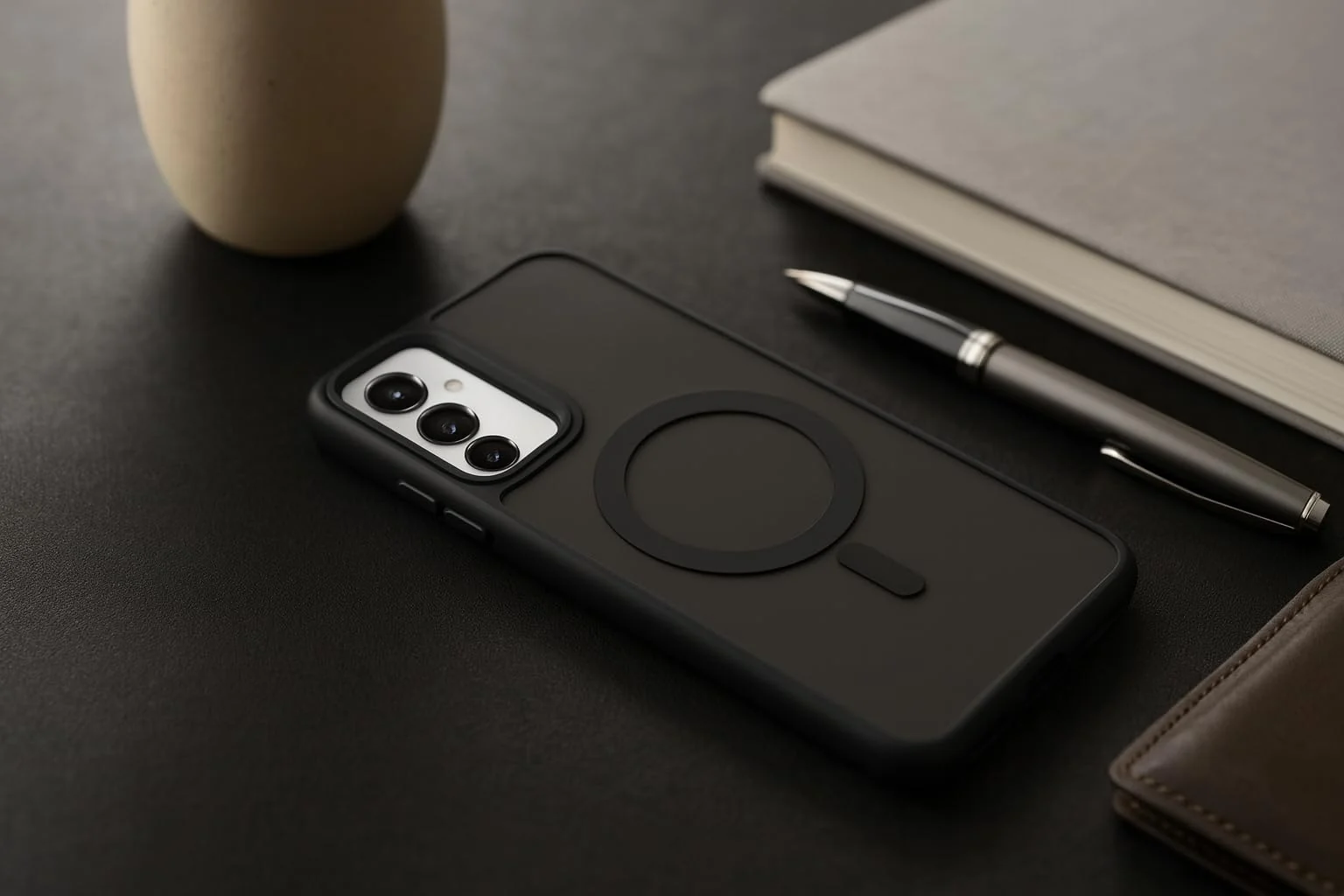 DL3 Mobilak Dl3 Mobailk Samsung Galaxy A06 Case - Slim & Lightweight Frosted Cover with Decorative Ring (Non-Magnetic, Not Compatible With MagSafe), Shockproof, Anti-Scratch, Full Protection - Black