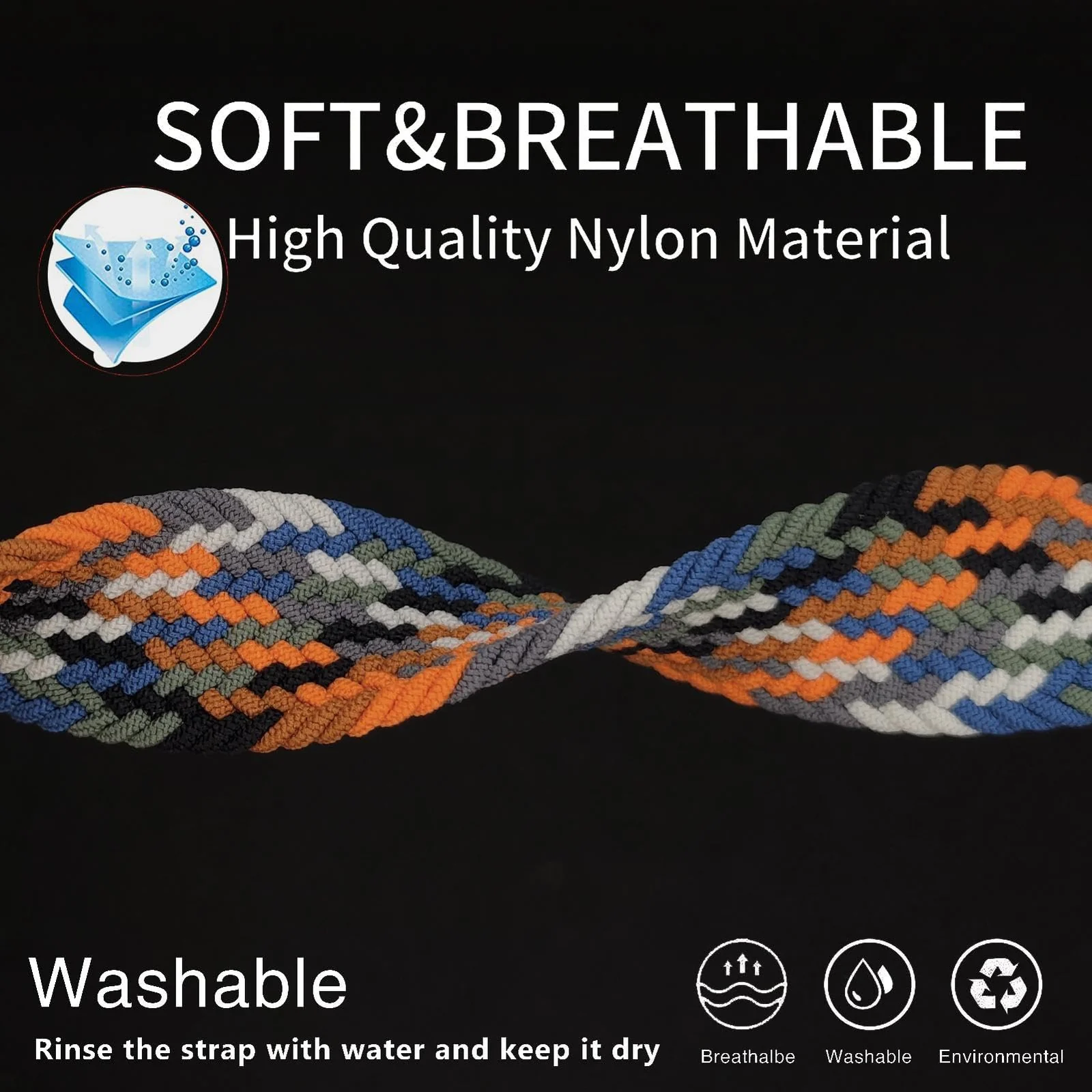 DL3 Mobilak Band 20MM Nylon Braided Solo Loop Strap For Samsung Gear Sport/Watch 6/5/4 40mm 44mm/Watch 6 Classic 43mm 47mm/ 5 Pro 45mm/active 2 40mm 44mm (camouflage colorful, Medium), unisex-adult - Black