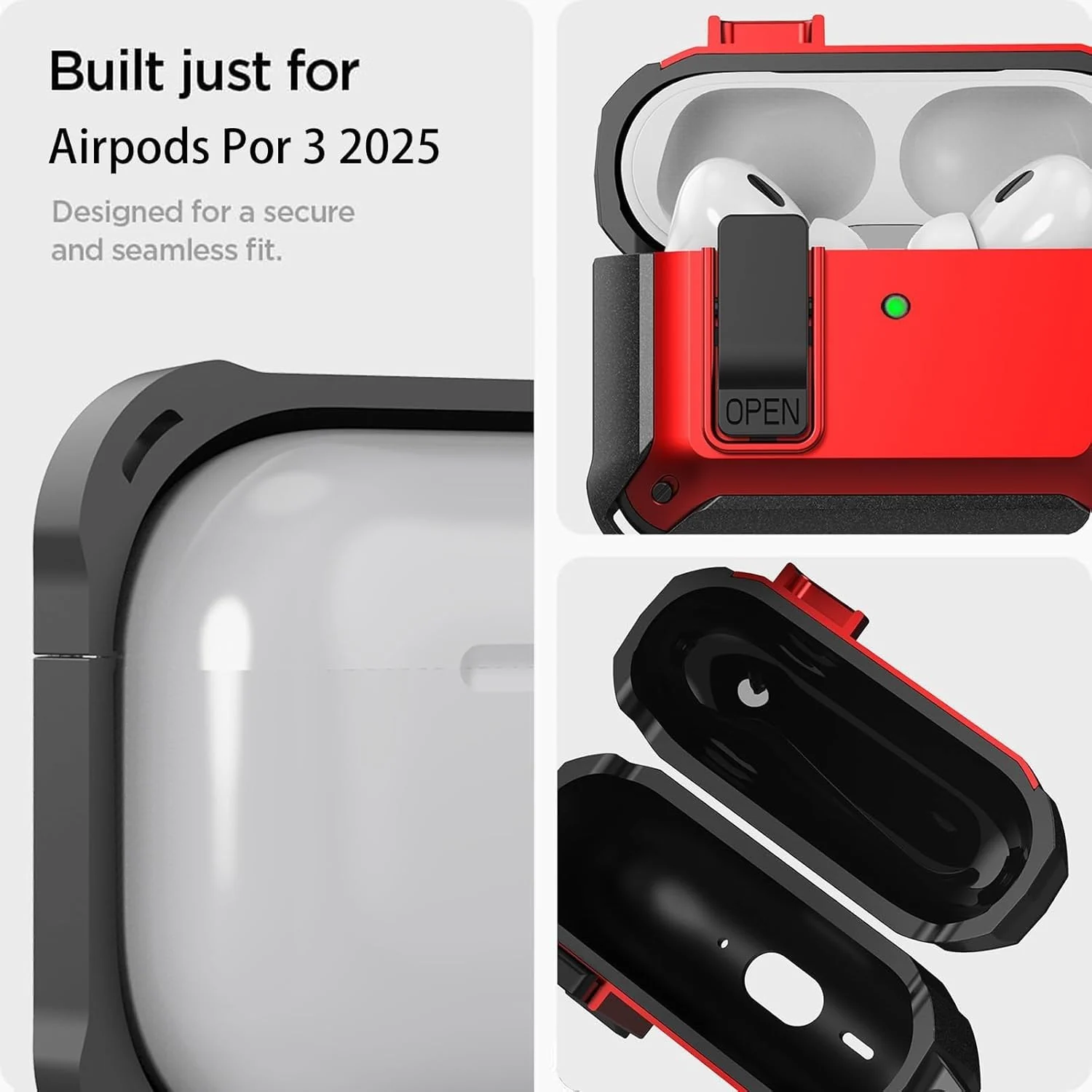 DL3 Mobilak Case for AirPods Pro 3 (2025) Case Cover with Lock, Compatible with AirPods Pro 3nd Generation/3st Generation Case (2025), Shockproof Cover for AirPods Pro 3 Case Men Women - Black Red