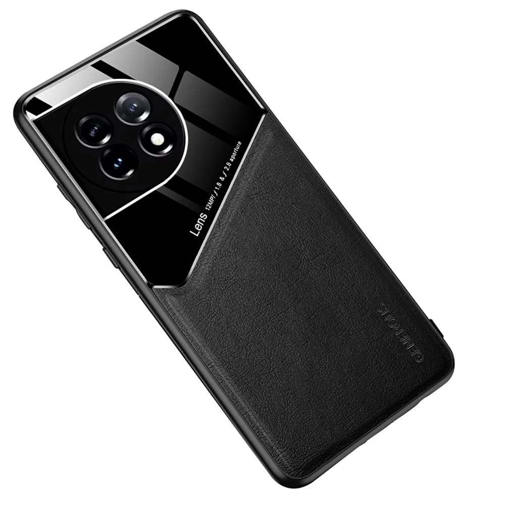 DL3 Mobilak Leather and PC Protective Case for OnePlus 11R / OnePlus Ace 2, Built-in magnetic car-mount support, Shock-absorbing protection, Raised edges around the screen and camera - Black