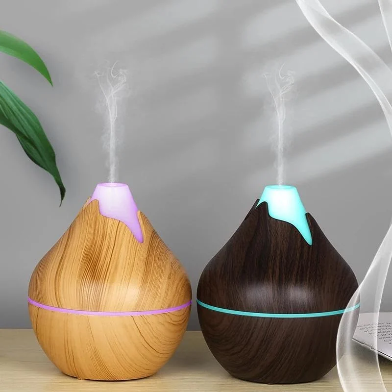 Mobigon Wood Cool Mist Ultrasonic Humidifier for Room Moisture, Aroma Diffuser for Home, 350ml Essential Oil Diffuser with 7 Colorful Night Light, Auto Shut-Off, Home, Office - Light Woody