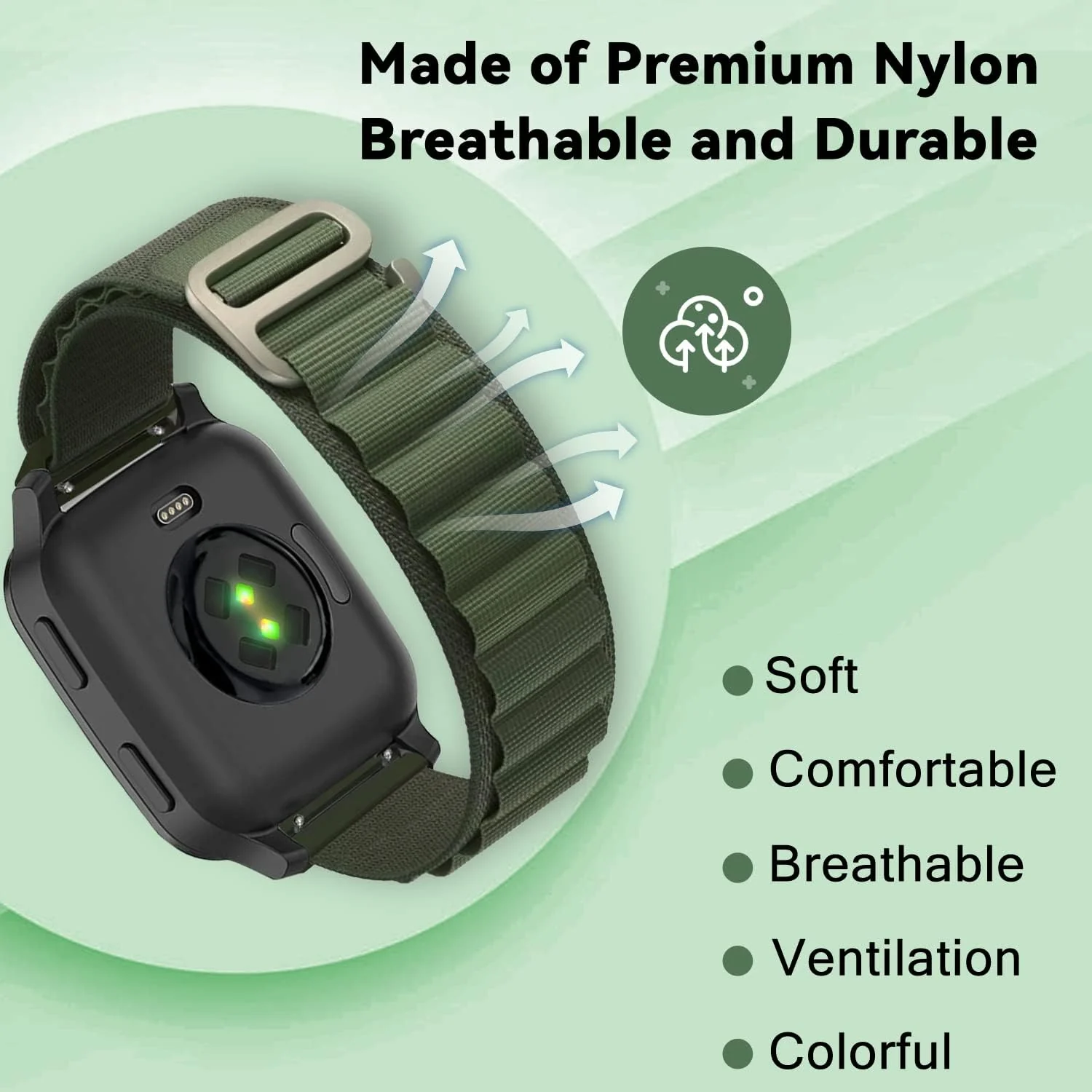 DL3 Mobilak Nylon Band Compatible with Xiaomi Redmi Watch 5 Active/Redmi Watch 5 Lite, 22mm Metal Buckle Sports Watch Strap Men Women Replacement Strap - Green