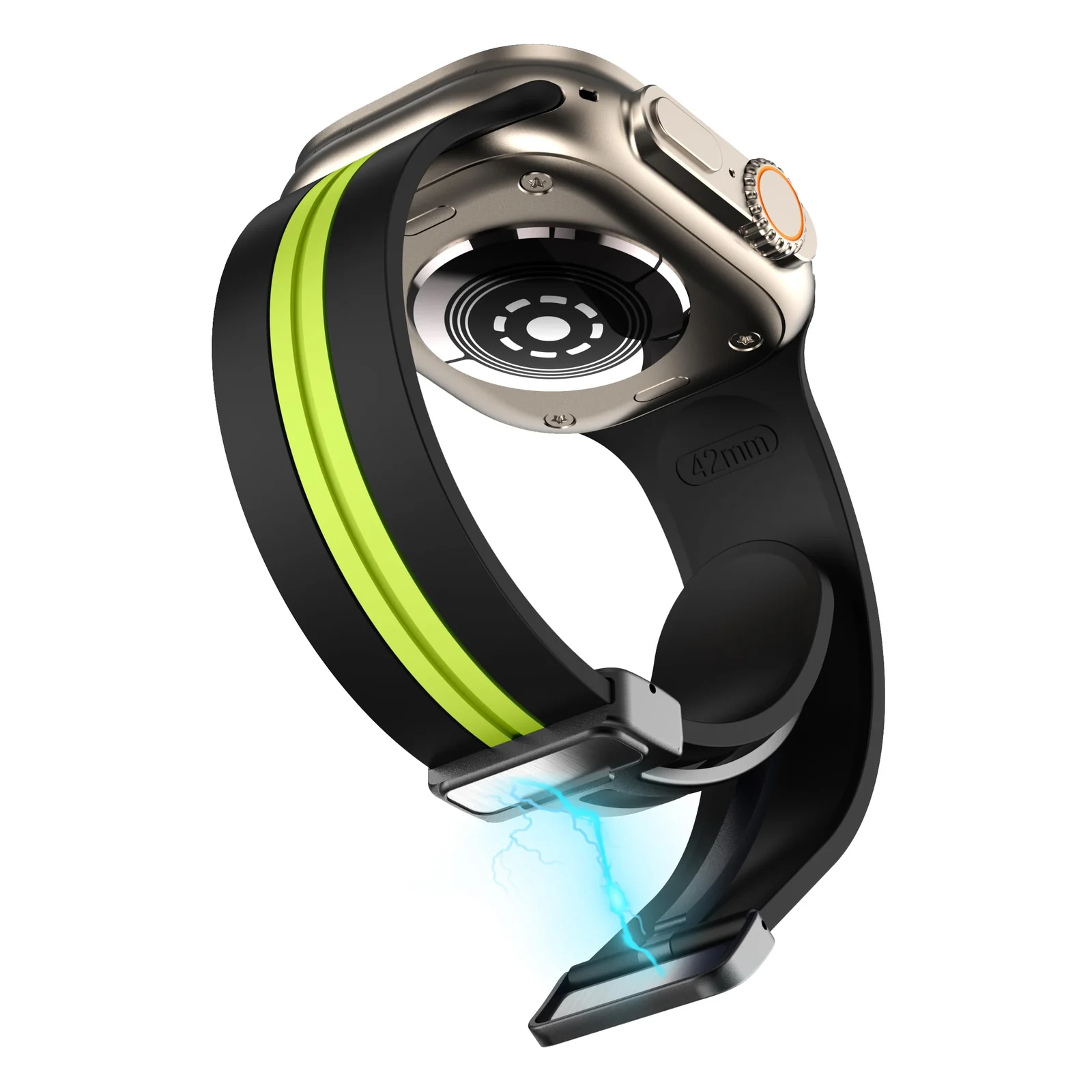 DL3 Mobilak Magnetic Strap for Apple Watch Band 49mm 45mm 44mm 41mm 40mm 38mm 42mm, Silicone Replacement Wristband Strap for iwatch Series 9 8/7/6/5/4/3/2/SE ( & Lime, 42mm/44mm/45mm/49mm) - Black & Lime