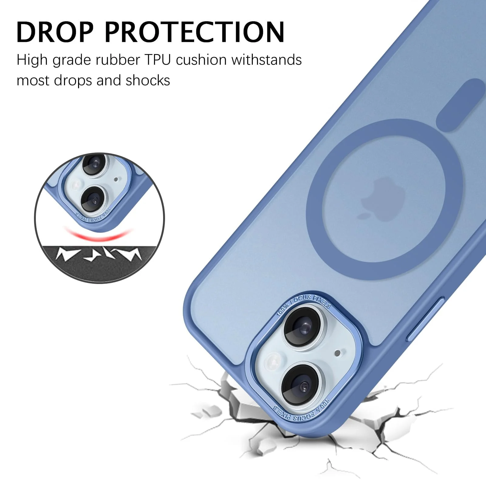 DL3 Mobilak Translucent Matte Case for iPhone 15 + Plus / iPhone 14 Plus 6.7-Inch, Compatible with MagSafe accessories, Supports wireless charging, Built-in magnetic car-mount support - Baby Blue