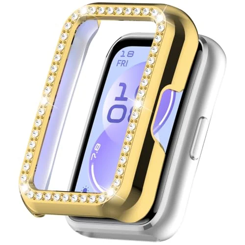 MOBIGON Crystal Bling PC Frame Case for Huawei Band 11, Gold