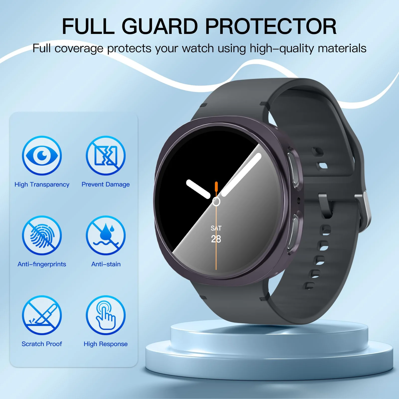 DL3 Mobilak Case Compatible with Samsung Galaxy Watch 8 44mm Case All-Around with Built-in Screen Protector Watch Soft TPU Shockproof Cover Slim Guard Thin Bumper Shell Protector - Deep Purple