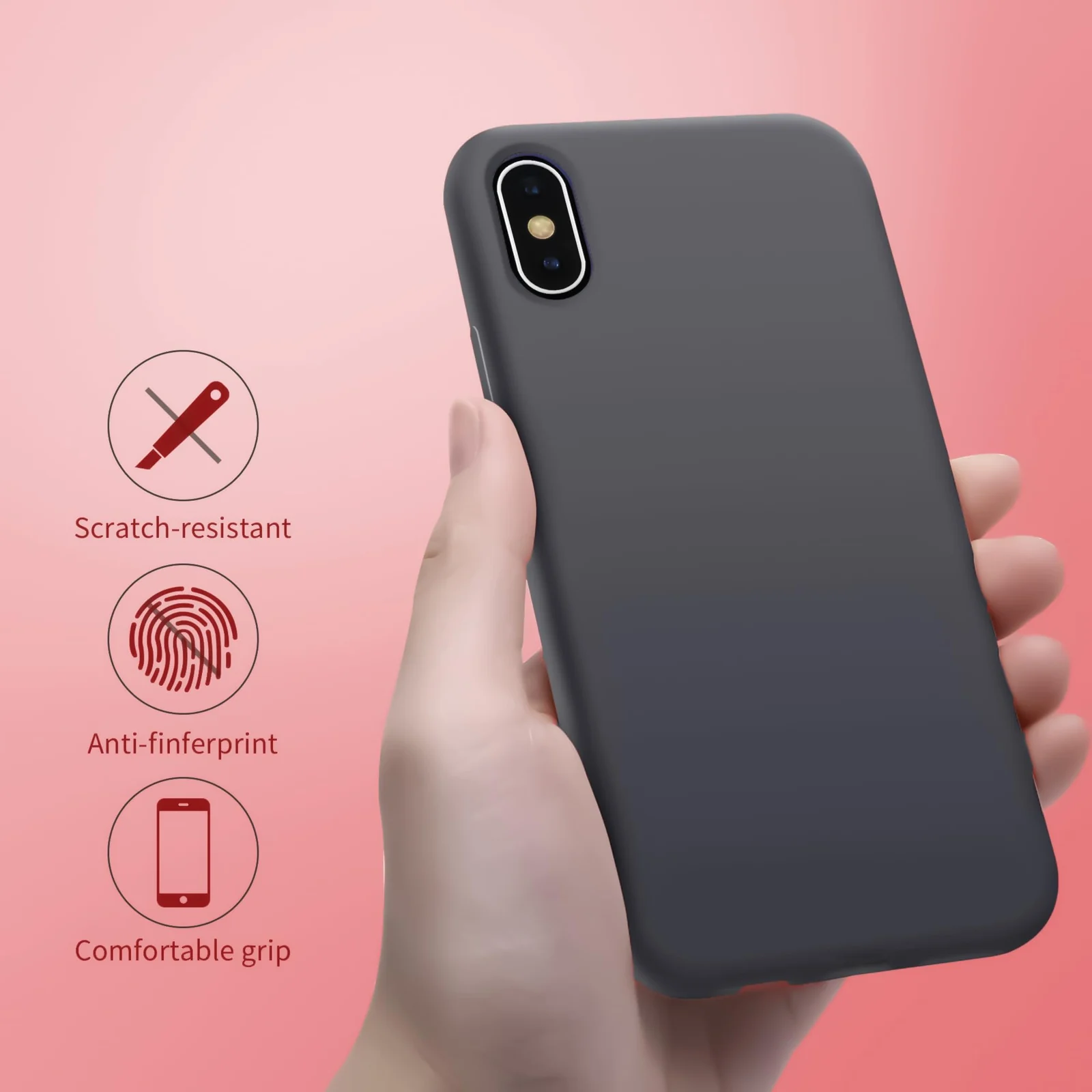 DL3 Mobilak Liquid Silicone Protective Case for iPhone X / iPhone XS with Camera Protection and Microfiber Lining - Gray