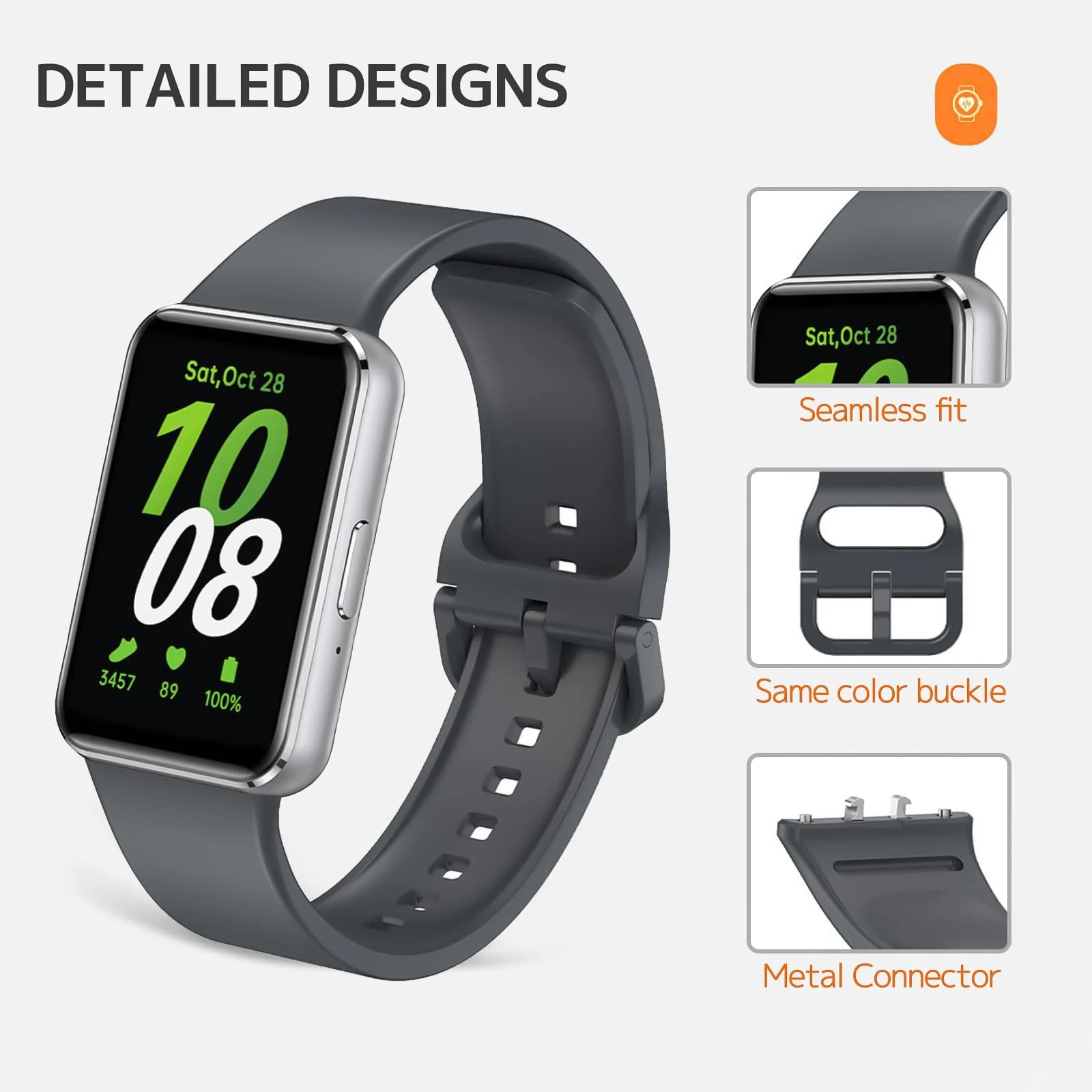 DL3 MOBILAK Silicone Bracelet for Samsung Galaxy Fit 3 Strap, Soft Silicone Sport Replacement Strap For Women/Men, Adjustable Waterproof Sports Band - Space Gray