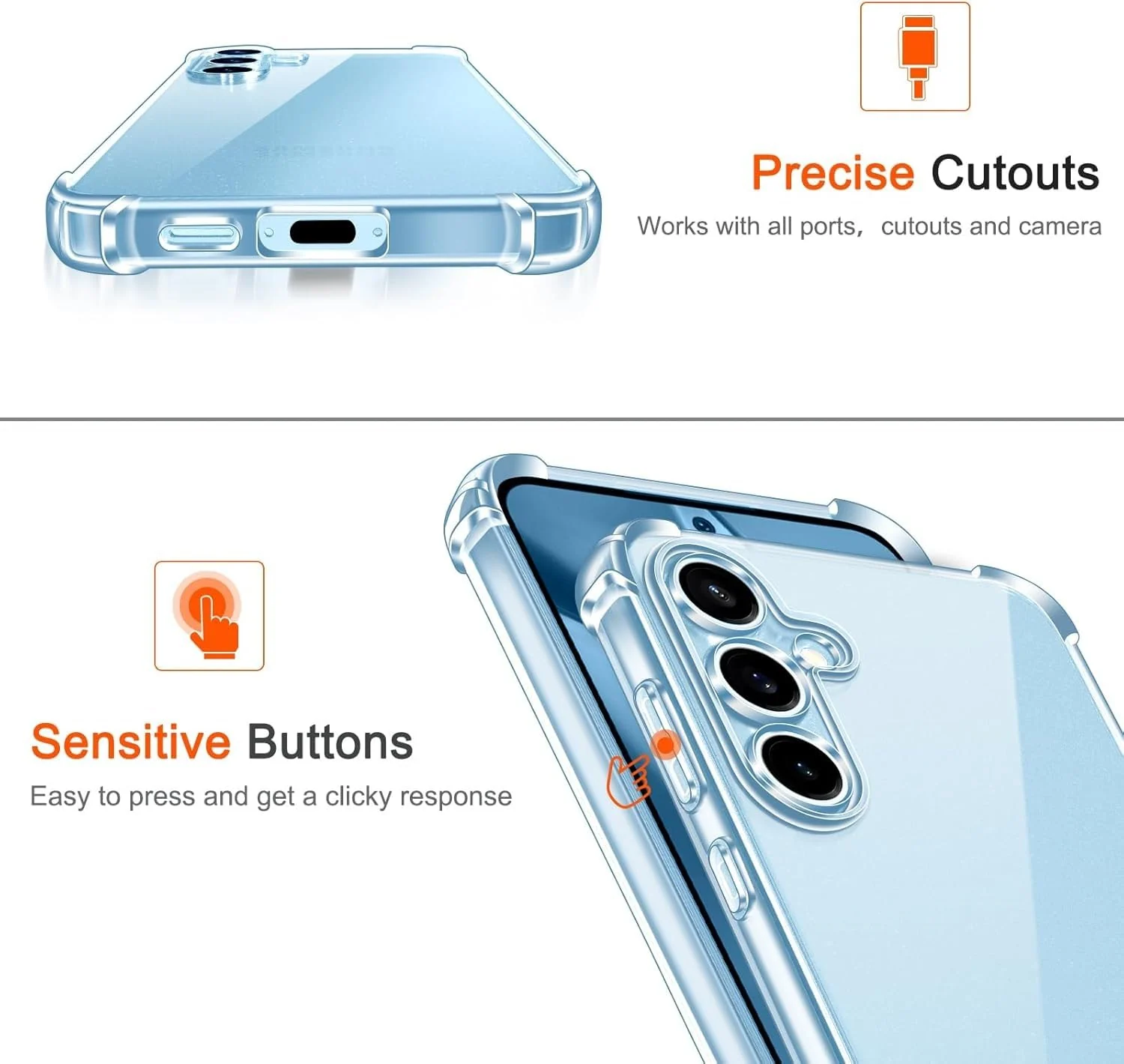 DL3 MOBILAK Case Compatible with Samsung Galaxy S24 FE, Cover SiliconeTransparent TPU Gorilla Anti-shock Protector Camera Shockproof Corners - Clear