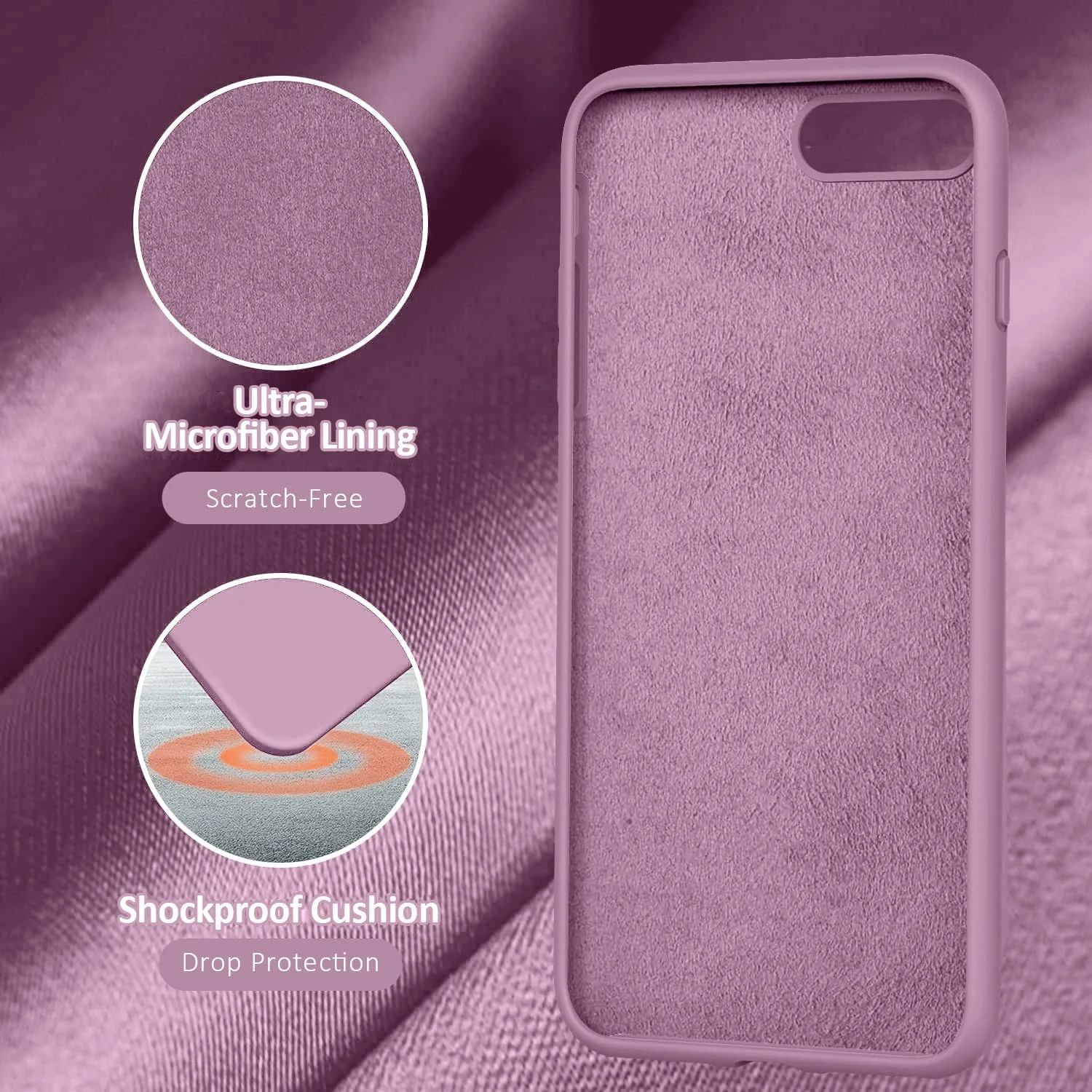 DL3 Mobilak Liquid Silicone Protective Case with Soft Microfiber Lining for iPhone 7 Plus / iPhone 8 Plus - Lilac Purple