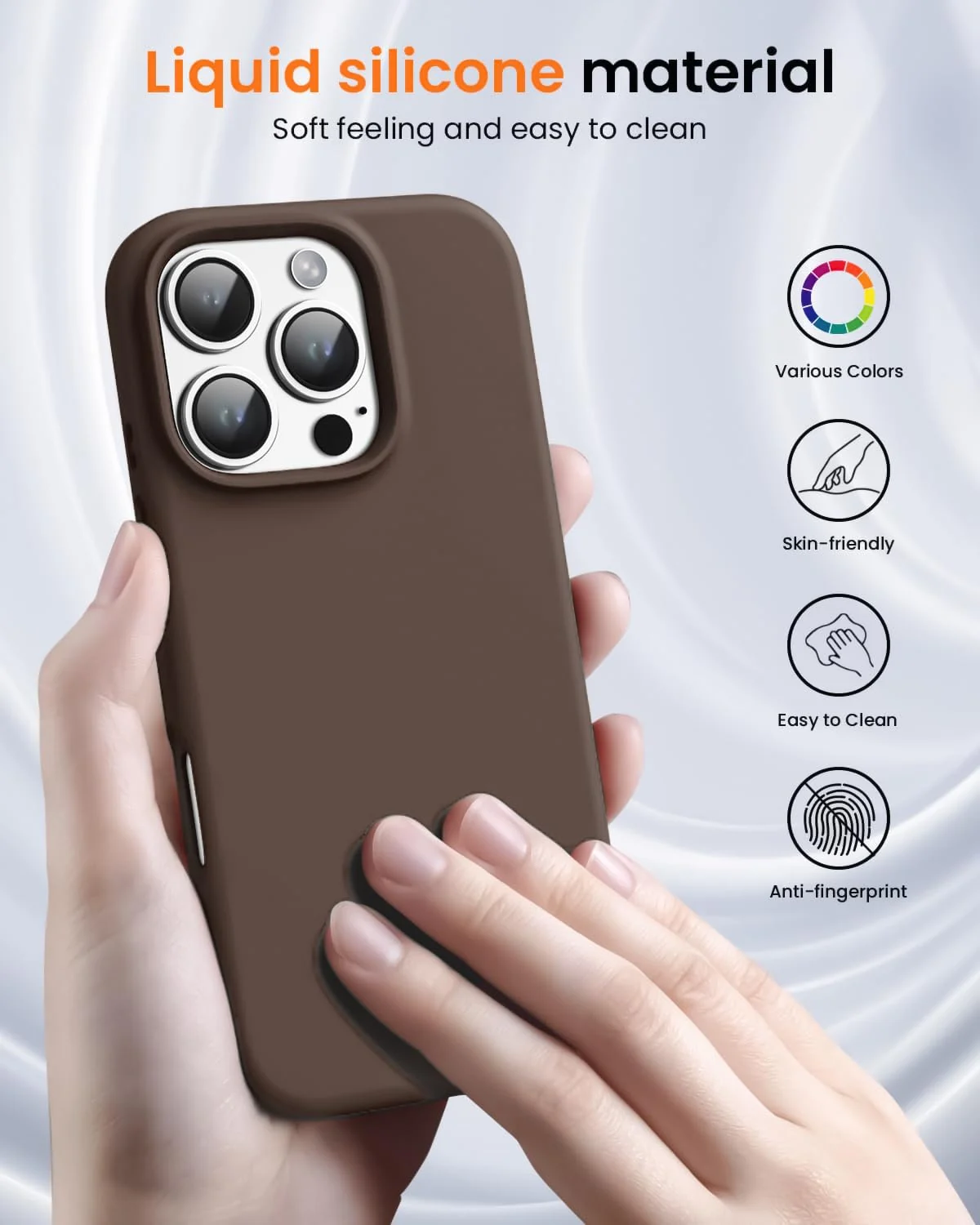 DL3 Mobilak Liquid Silicone Protective Case for iPhone 16 Pro with Microfiber Lining and Shockproof Design - Brown 2
