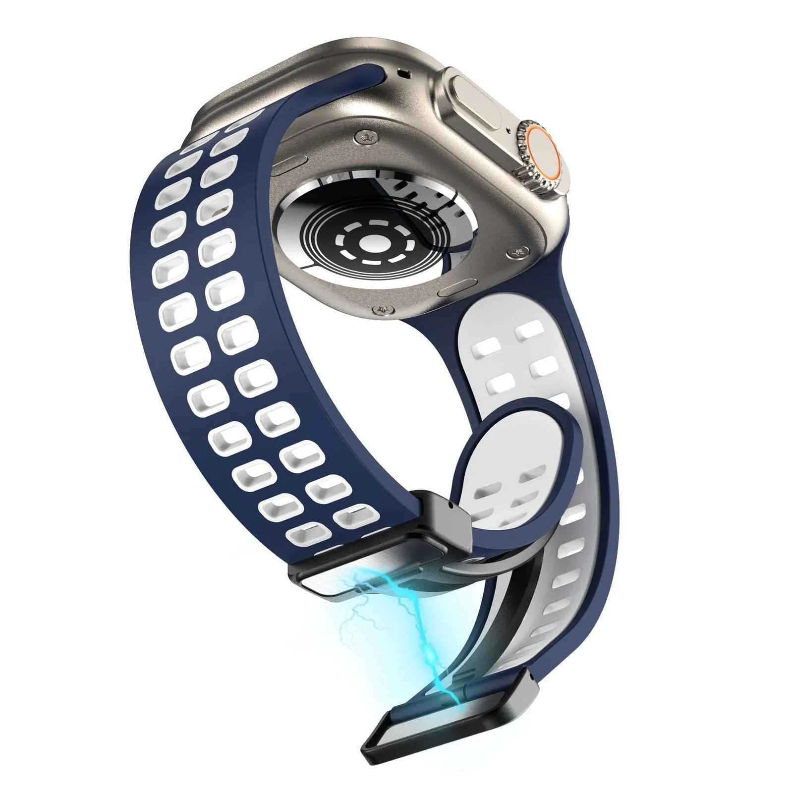 DL3 Mobilak Compatible with Apple Watch Ultra Band 49mm 45mm 44mm 42mm 41mm 40mm 38mm, Silicone Strap with Magnetic for iWatch Ultra SE Series 9 8 7 6 5 4 3 2 1 (38mm/40mm/41mm) - Blue White