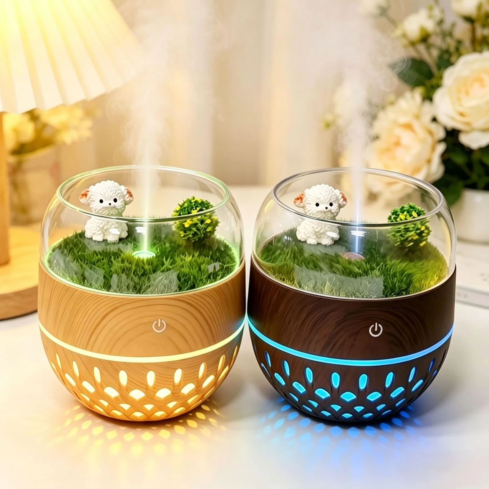 MOBIGON Hollow Wood-Grain 200 ml Landscape Humidifier, Light Brown