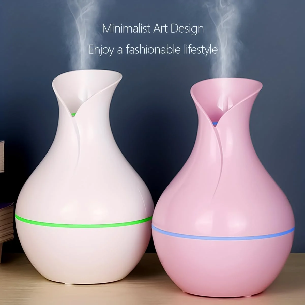Mobigon Wood Cool Mist Ultrasonic Humidifier for Room Moisture, Aroma Diffuser for Home, 200ml Essential Oil Diffuser with 7 Colorful Night Light, Auto Shut-Off, Home, Office, car - D.Pink