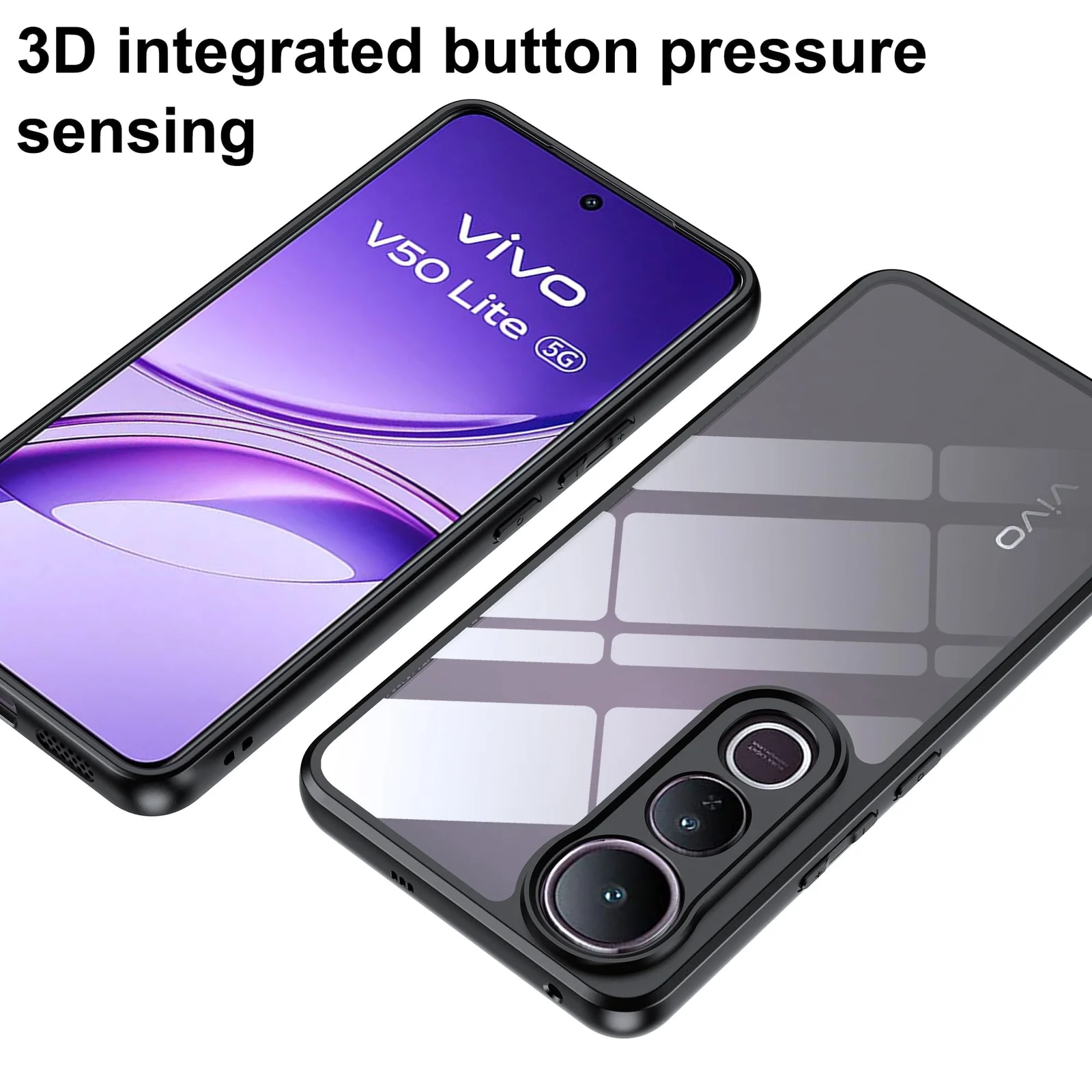 DL3 Mobilak Clear PC and TPU Protective Case for vivo V50 lite 4G / vivo V50 lite 5G with Camera Protection and Military-Grade Protection - Black