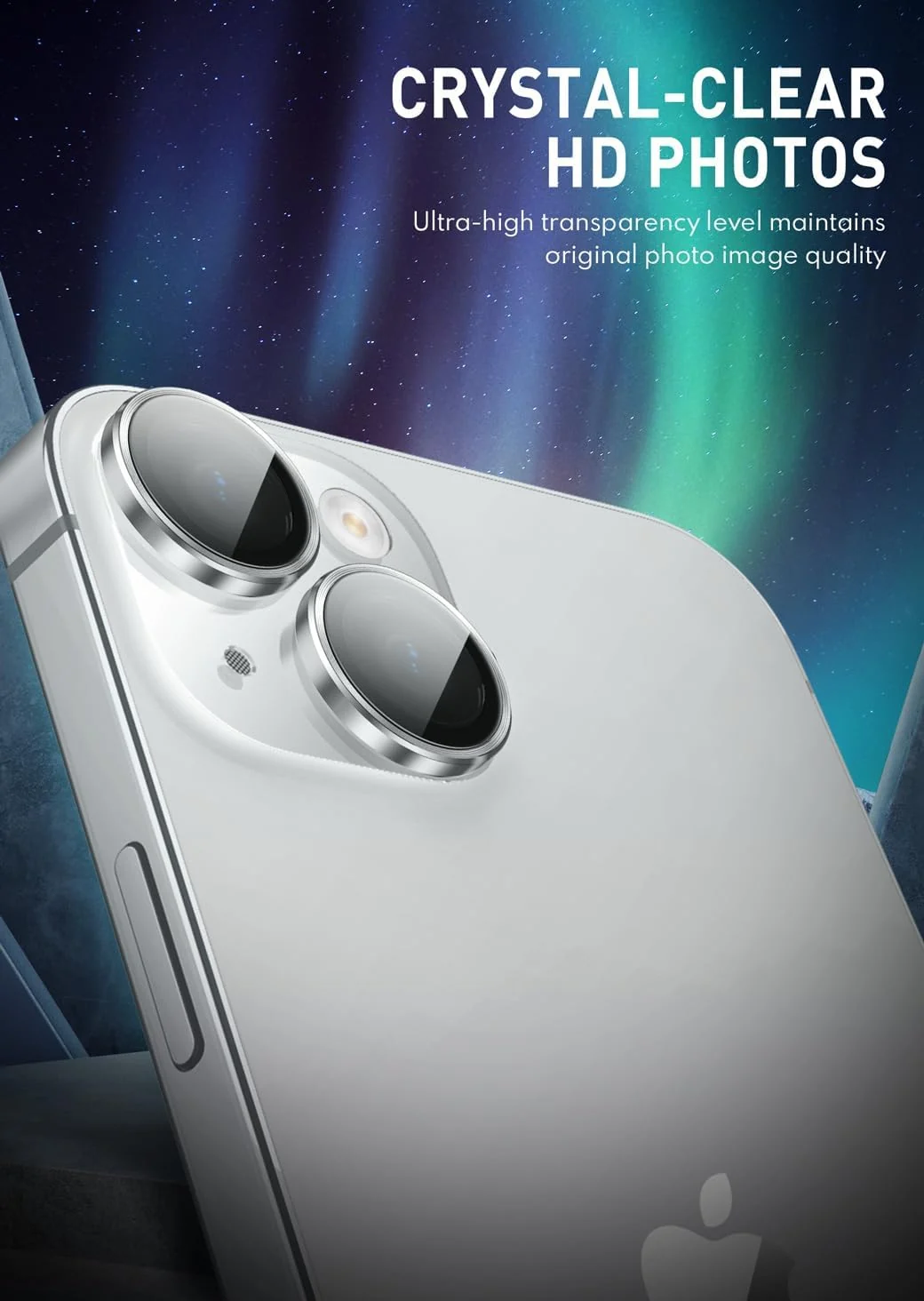 DL3 Mobilak Compatible with iPhone 15/15 Plus & iPhone 14/14 Plus Camera Lens Protector, Anti-Scratch HD Tempered Glass Lens Screen Protection Cover, Metal Individual Lens Ring - Silver