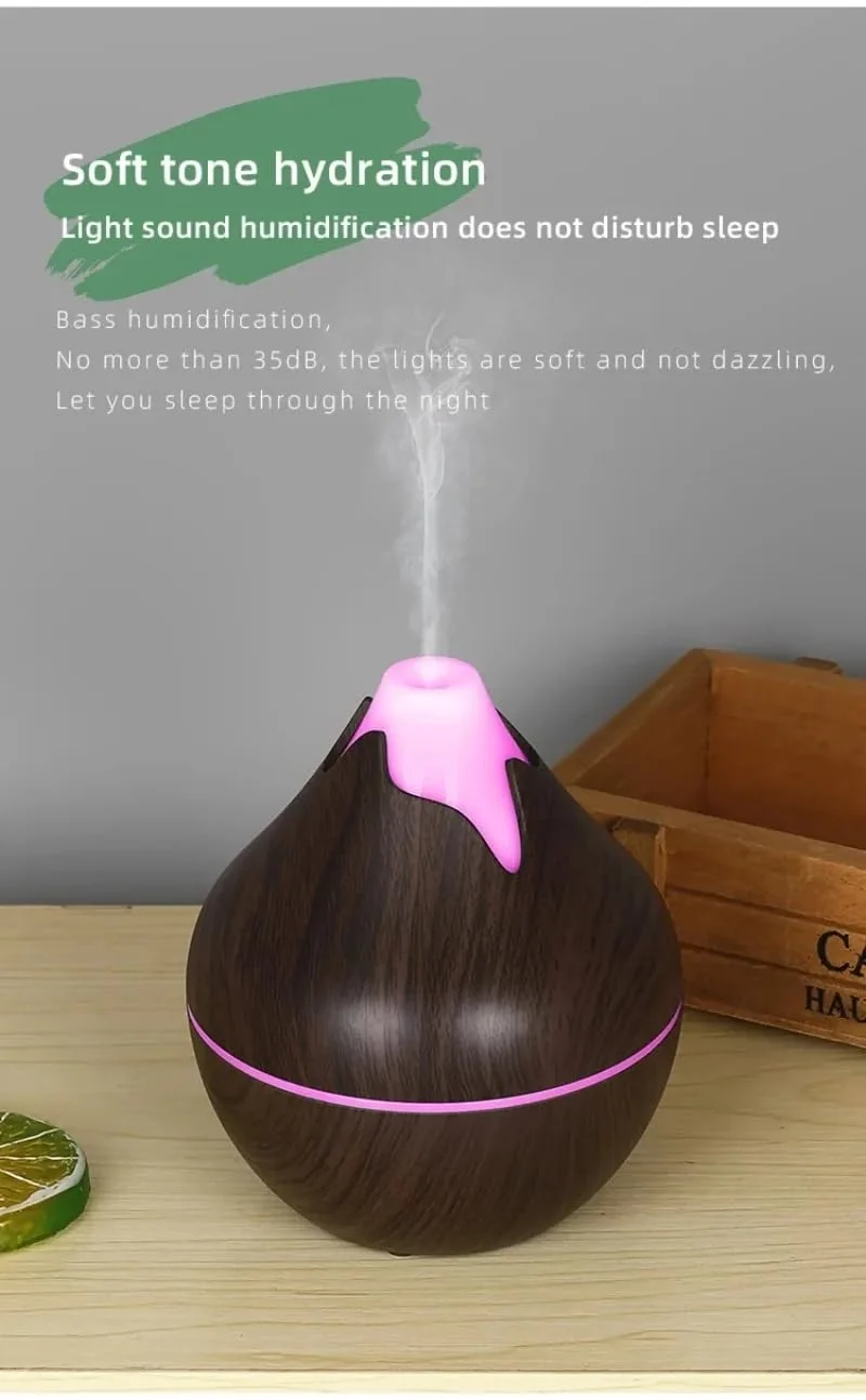 Mobigon Wood Cool Mist Ultrasonic Humidifier for Room Moisture, Aroma Diffuser for Home, 200ml Essential Oil Diffuser with 7 Colorful Night Light, Auto Shut-Off, Home, Office, car - Dark Brown