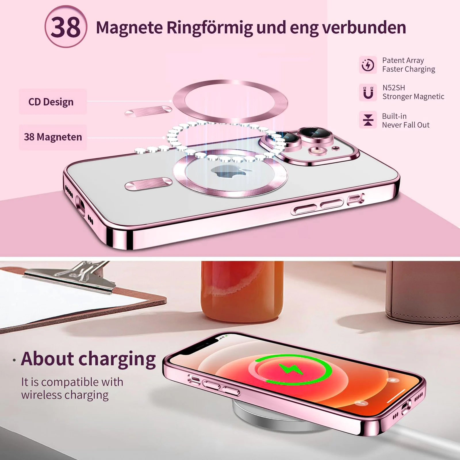 DL3 Mobilak Case for iPhone 11 (6.1 Inch) Compatible with MagSafe, with Camera Lens Protector, Magnetic Clear Case Slim Plated Protective Case - Pink