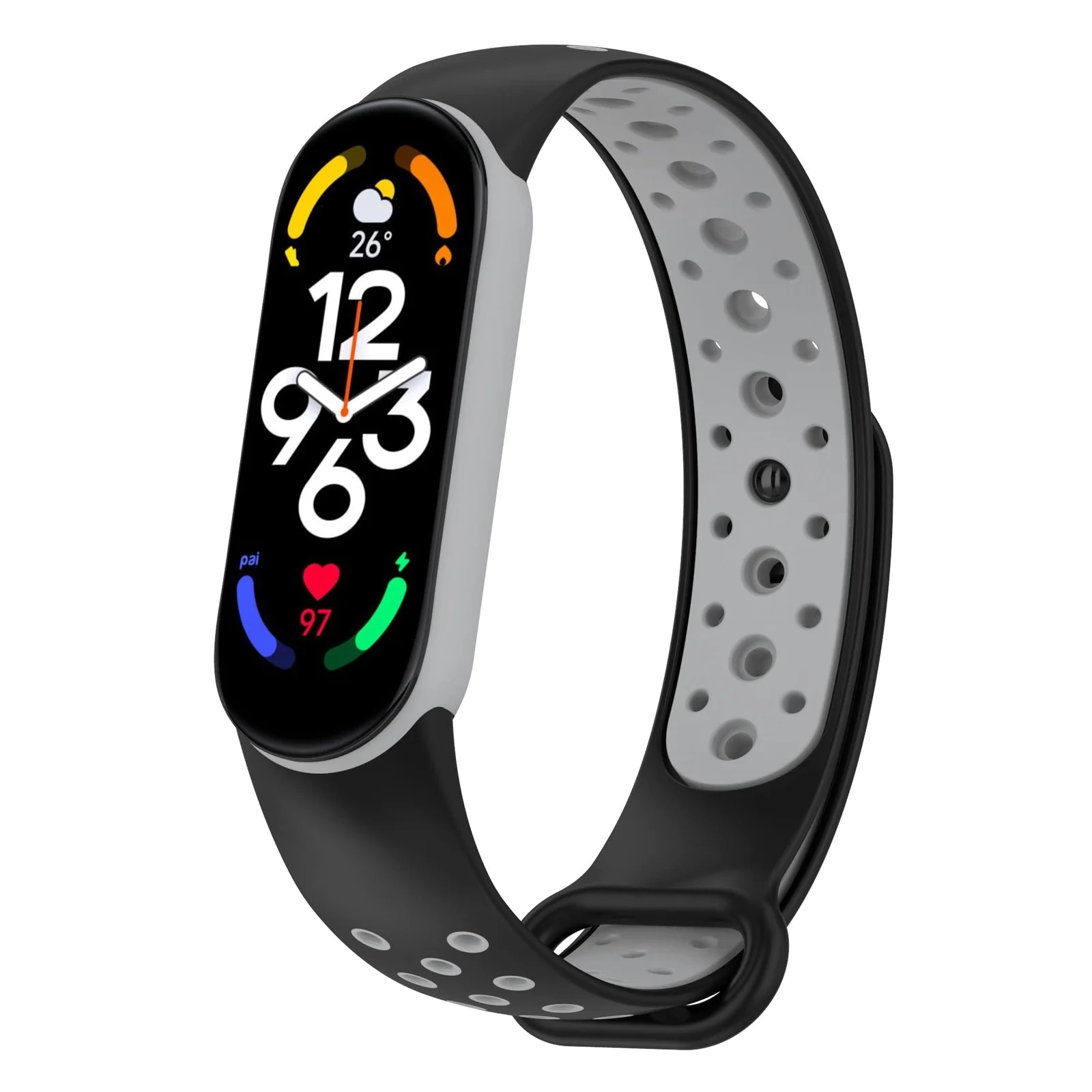DL3 Mobilak Strap for Xiaomi Mi Band 7 6 5/Amazfit Band 5, Women Men Armband, Two Colours Breathable Adjustable Soft Silicone Replacement Strap for Xiaomi Mi Band 7/6/5/Amazfit Band 5 - Black Gray