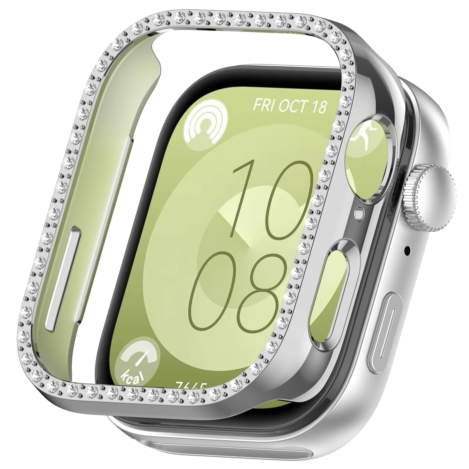 DL3 Mobilak Bling Case Without screen protector for Huawei Watch Fit 3, Hard PC Frame Case, Crystal Diamonds Bumper Cover for Women Girls, Slim Protective Cover for Huawei Watch Fit 3 - Silver