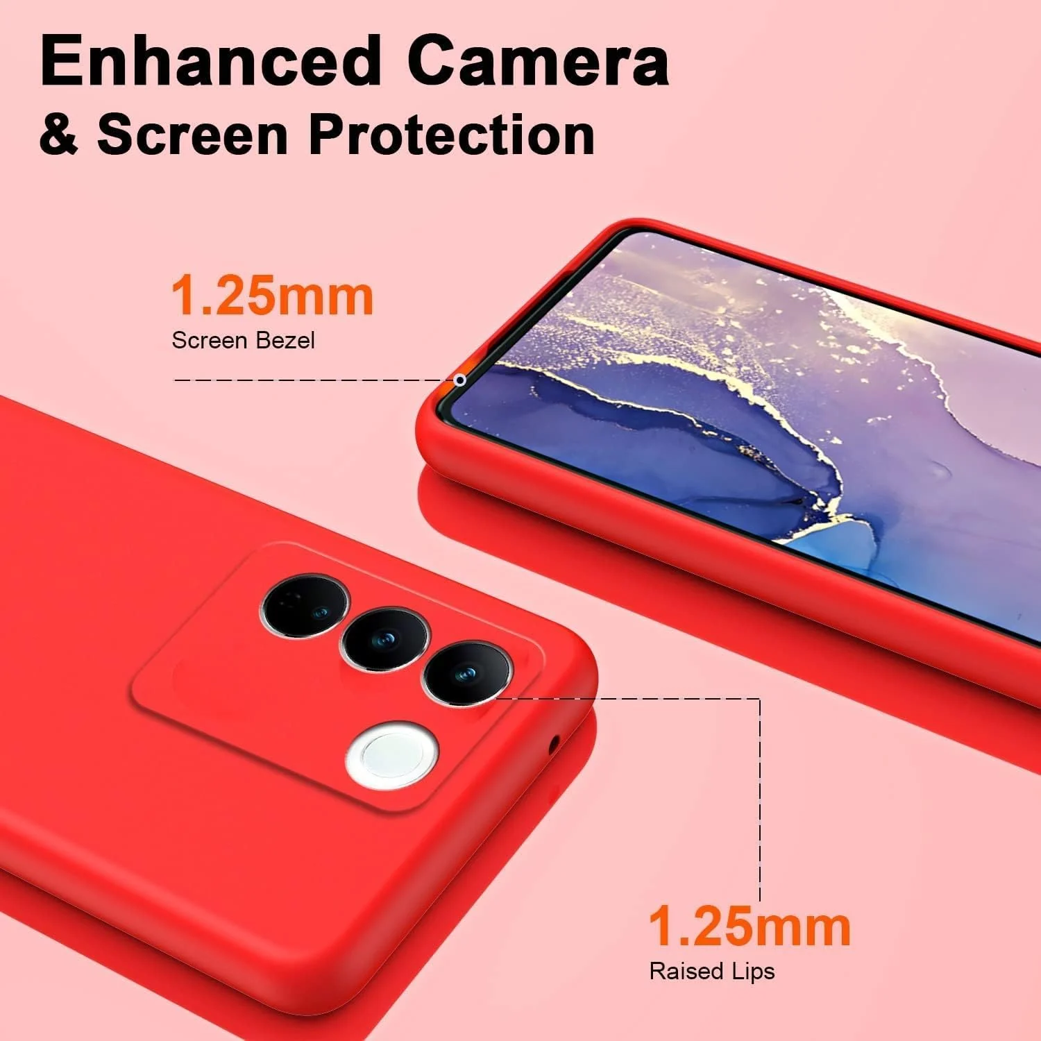 DL3 Mobilak VIVO V27e/VIVO S16e Case, Soft Flexible Liquid Silicone Gel Rubber Bumper Cover, Full Body Shockproof Protective Phone Case - Red