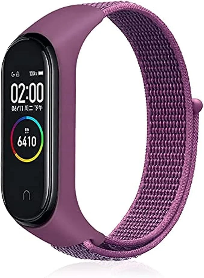 DL3 Mobilak Nylon Sport Band Compatible with Xiaomi Mi Band 7/Mi Band 6/Mi Band 5/Mi Band 4/Mi Band 3/Amazfit Band 5 for Women Men, Soft Adjustable Breathable Sport Loop Watch Strap - Purple