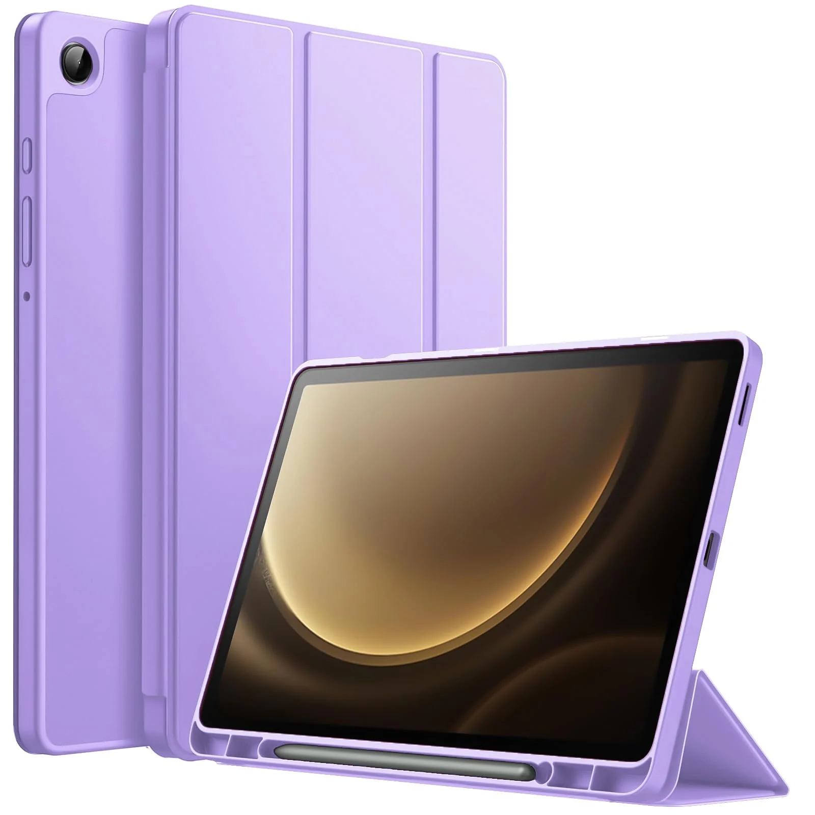 DL3 Mobilak Samsung Galaxy Tab A9 Cover Case 8.7 inch Tablet Cover [SM-X110/X115/X117] Case with Pen Holder, Soft TPU Back Trifold Stand Protective Smart Cover Flip, Auto Wake&Sleep - Light Purple