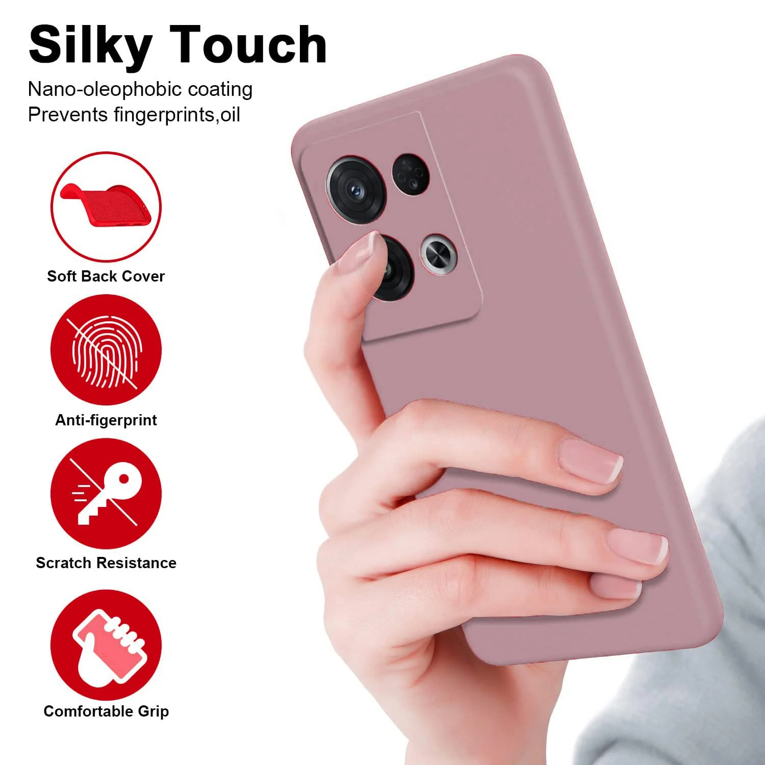 DL3 Mobilak Liquid Silicone Protective Case with Soft Microfiber Lining with Full Camera Protection for OPPO Reno 8 Pro 5G / Reno8 Pro+ Plus 5G - Cashmere