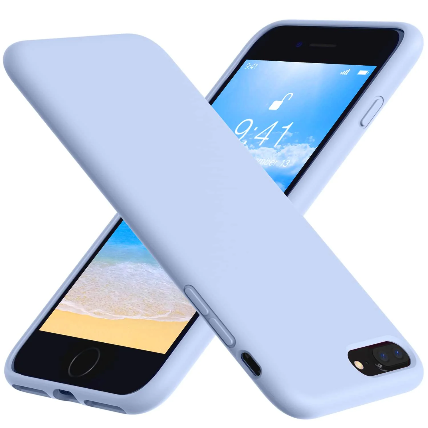 DL3 Mobilak Liquid Silicone Protective Case with Soft Microfiber Lining for iPhone 7 Plus / iPhone 8 Plus - Baby Blue