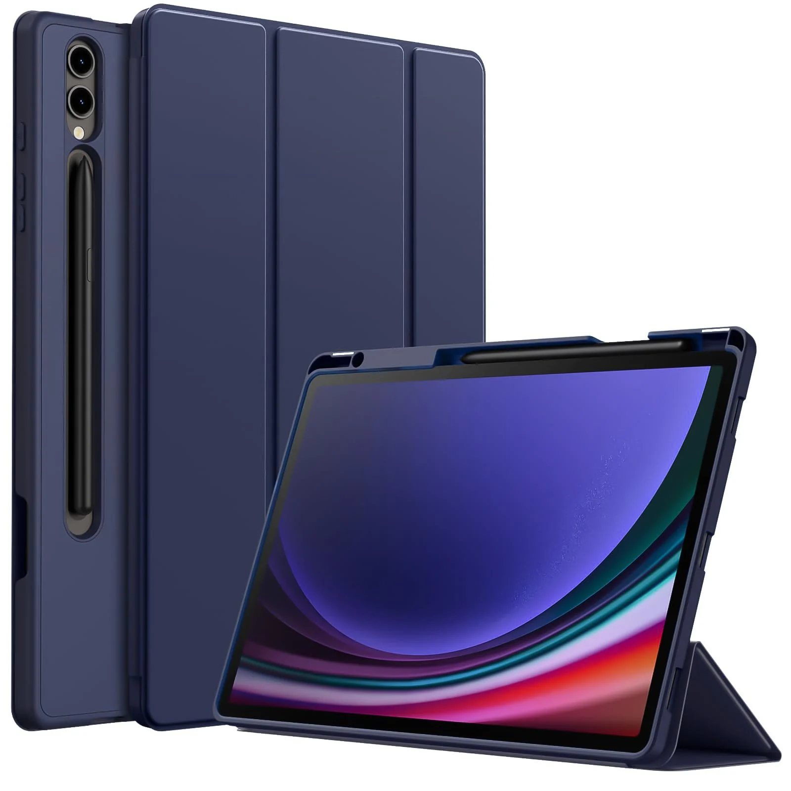 DL3 Mobilak Case for Samsung Galaxy Tab S9+ Plus/Galaxy Tab S9 FE+ Plus 12.4 Inch 2023 with S Pen Holder, Soft TPU Tri-Fold Stand Protective Tablet Cover, Auto Wake/Sleep - Blue