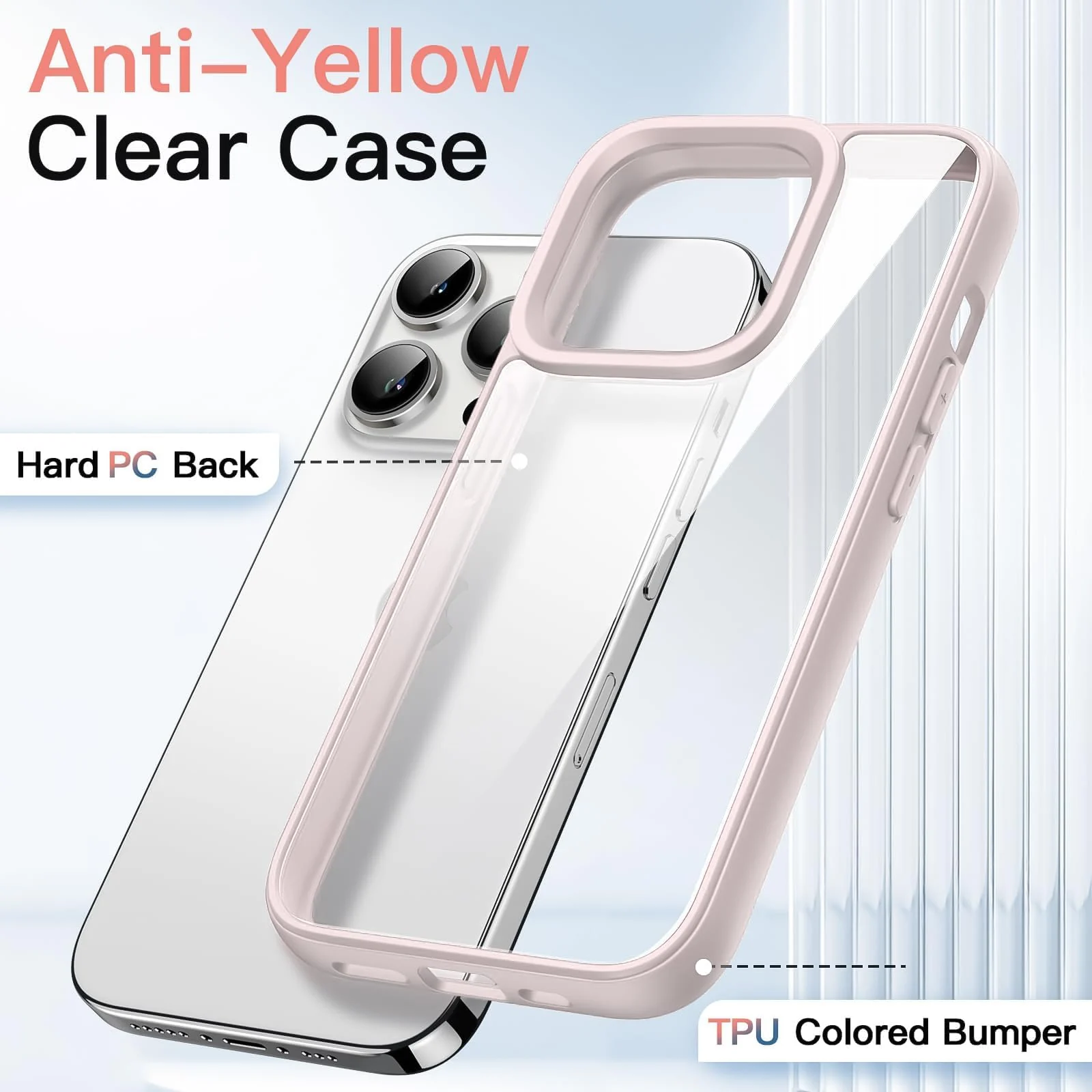 DL3 Mobilak Clear TPU Case for iPhone 16 Pro 6.3-Inch, Supports wireless charging, Shock-absorbing protection, Anti-fingerprint finish - Pink