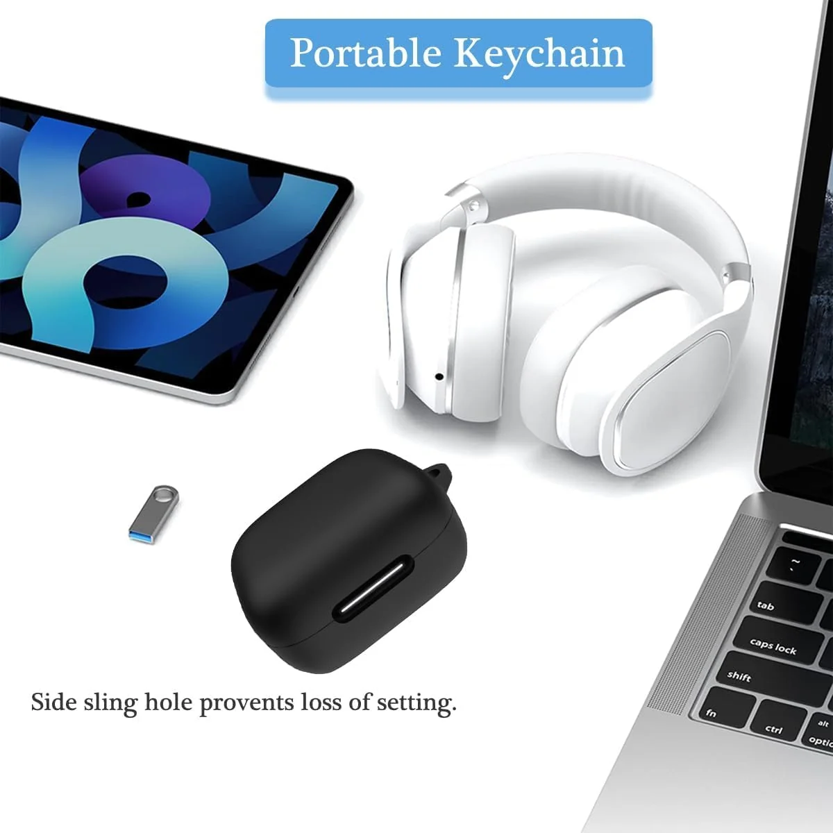 DL3 MOBILAK Soft Silicone Earbuds Case with Carabiner for Anker Soundcore R50i NC / P30i, Black