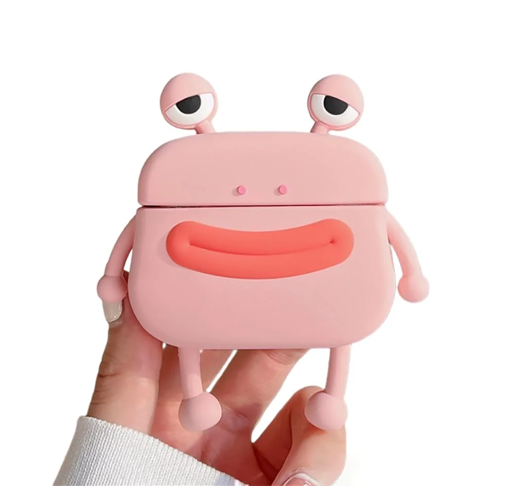 DL3 Mobilak Compatible with AirPods Pro 2/1 Gen Case Soft Silicone Shockproof Cover for Apple iPod Pro 2nd/1st Generation, New 3D Cute Cartoon Creative Fun Case with Keychain Design - Frog Pink