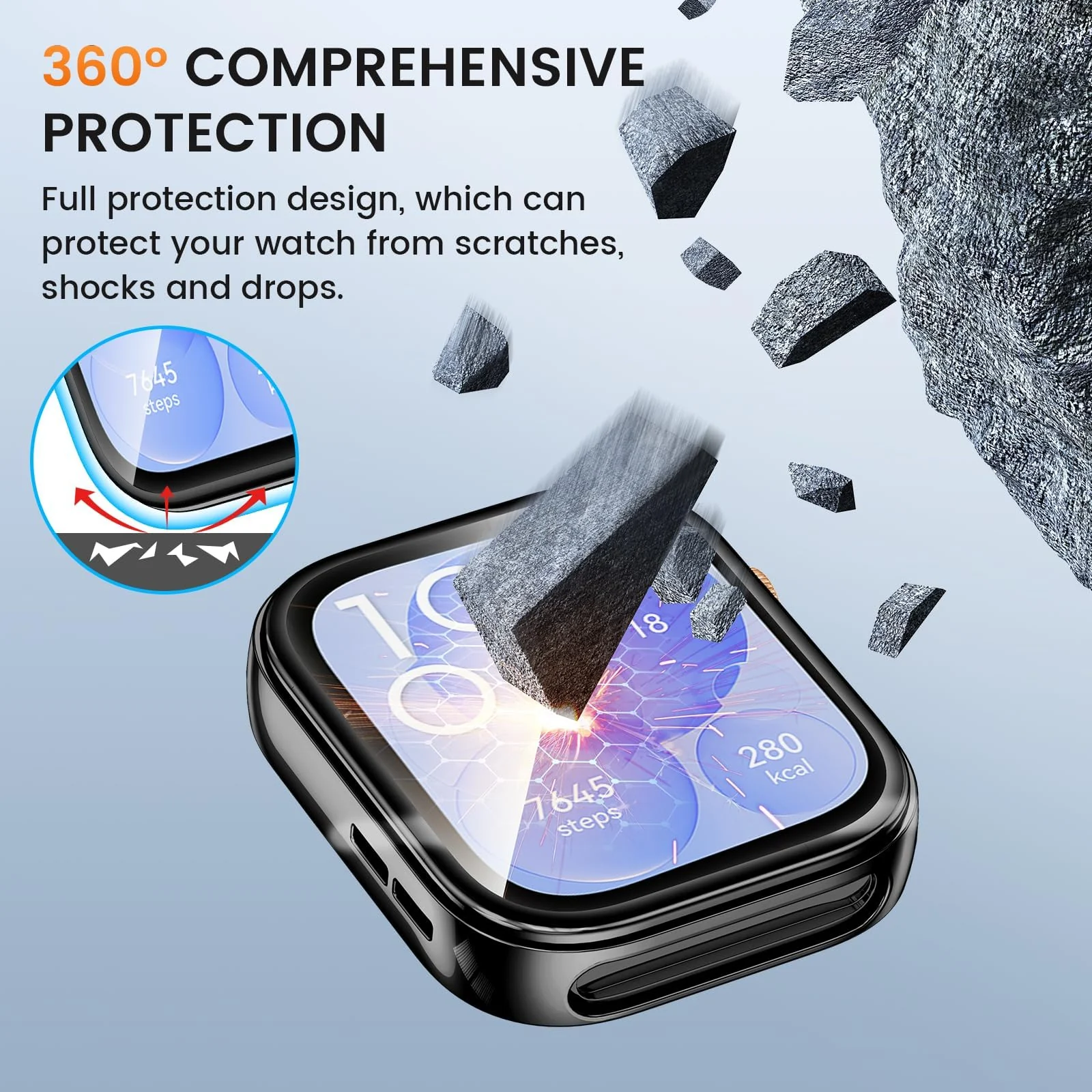 DL3 Mobilak Case Compatible with Huawei Watch Fit 3 Case All-Around with Built-in Screen Protector Watch Soft TPU Shockproof Cover Slim Guard Thin Bumper Shell Protector - Black