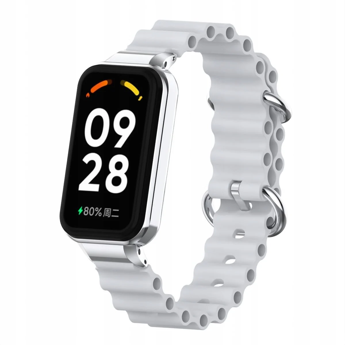DL3 Mobilak Ocean Strap Compatible with Xiaomi Redmi Band 2/Smart Band 8 Active, Adjustable Silicone Band with Metal Buckle and Frame for Women and Men - Gray