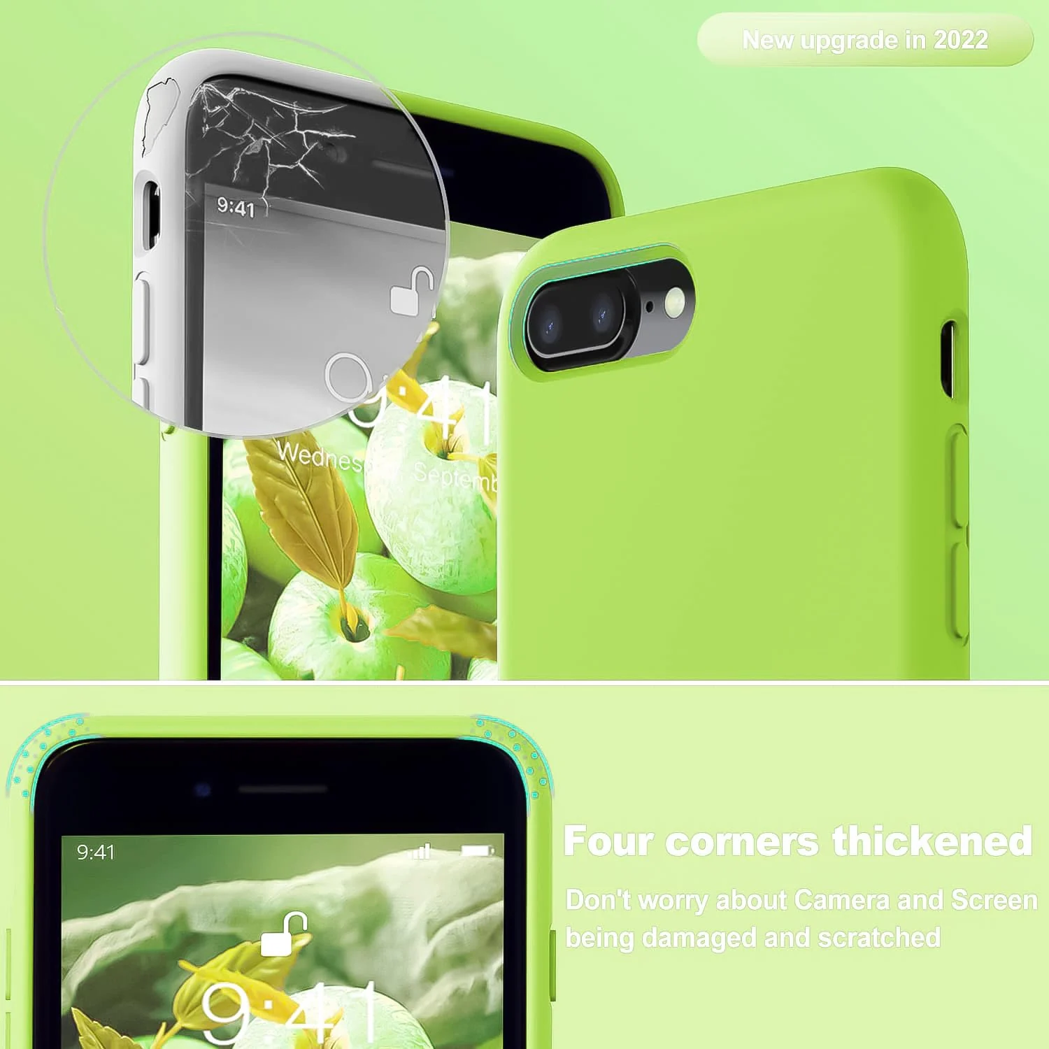 DL3 Mobilak Liquid Silicone Case for iPhone 7 Plus / iPhone 8 Plus, Shock-absorbing protection, Scratch-resistant surface, Soft microfiber lining - Lemon