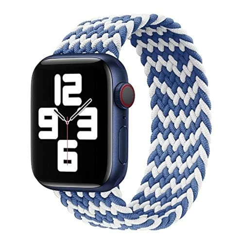 Medium — DL3 Mobilak Braided Solo Loop Band For Apple Watch Band 49mm 45mm 44mm 42mm, Replacement Wristband Nylon Strap for iWatch Series SE 9/8/7/6/5/4/3/2/1/Ultra/Ultra 2 (Medium) - White Blue