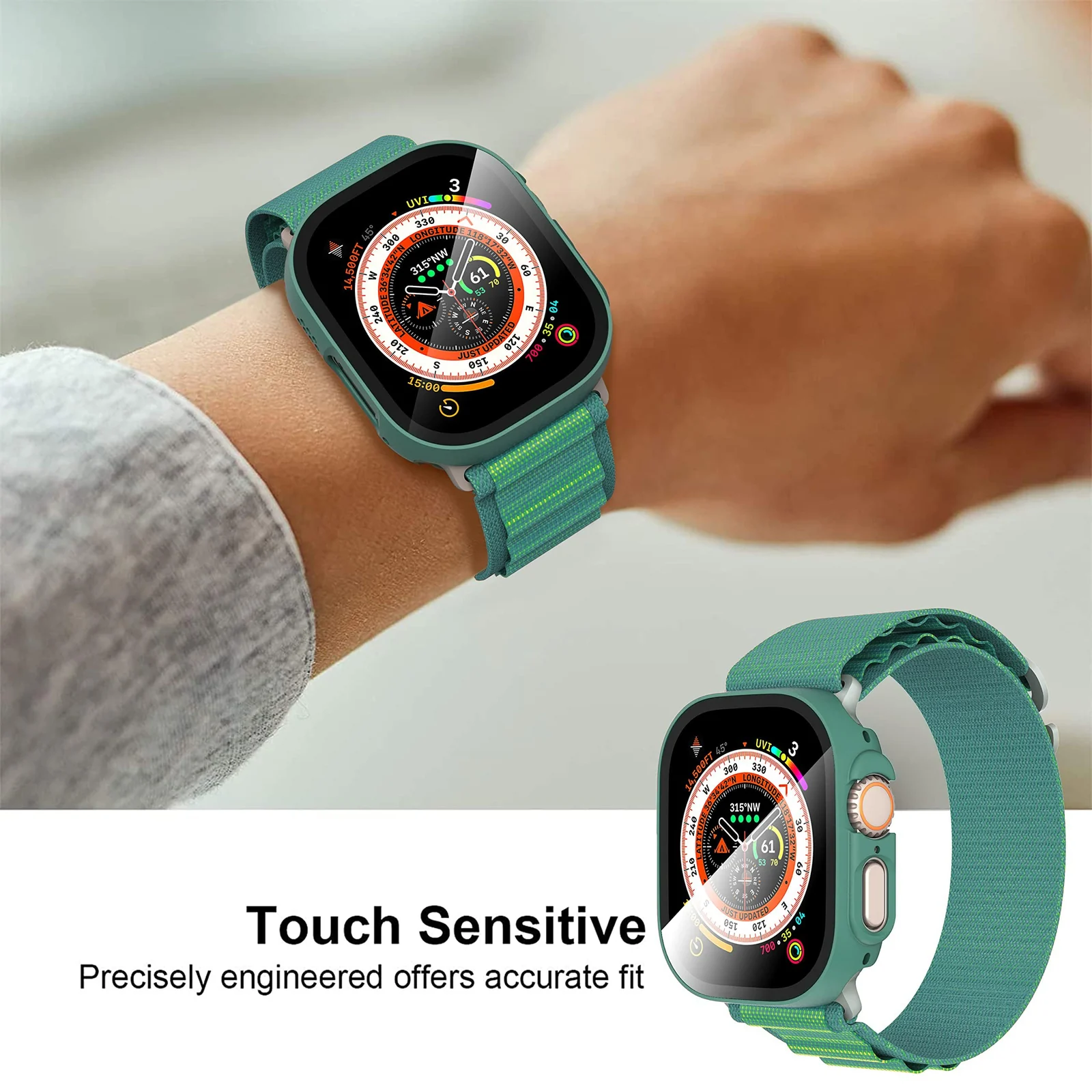 DL3 Mobilak Hard Case Designed for Apple Watch Ultra 2 (2023) / Ultra 1 49mm, Built-in 9H [HD Clear] Tempered Glass Screen Protector, [Full Protection] Slim Cover for iWatch 49mm - Green