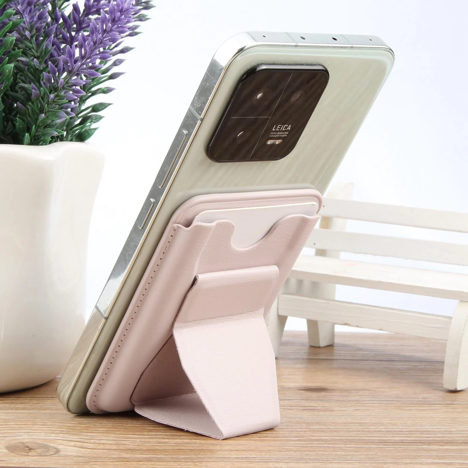 DL3 Mobilak Phone Card Holder for MagSafe Wallet, Vegan Leather Magnetic Mobile Phone Stand, Magnetic Wallet Stand, for iPhone 16 15 14 13 12 Pro Max Plus - Pink Sand