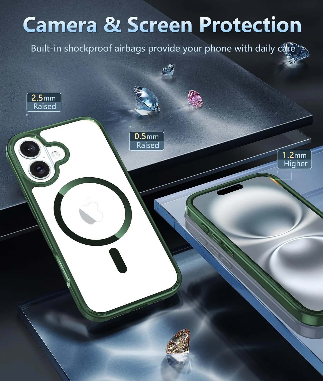 DL3 Mobilak Clear MagSafe-Compatible Magnetic Case for iPhone 16 Plus with Military-Grade Protection - Green