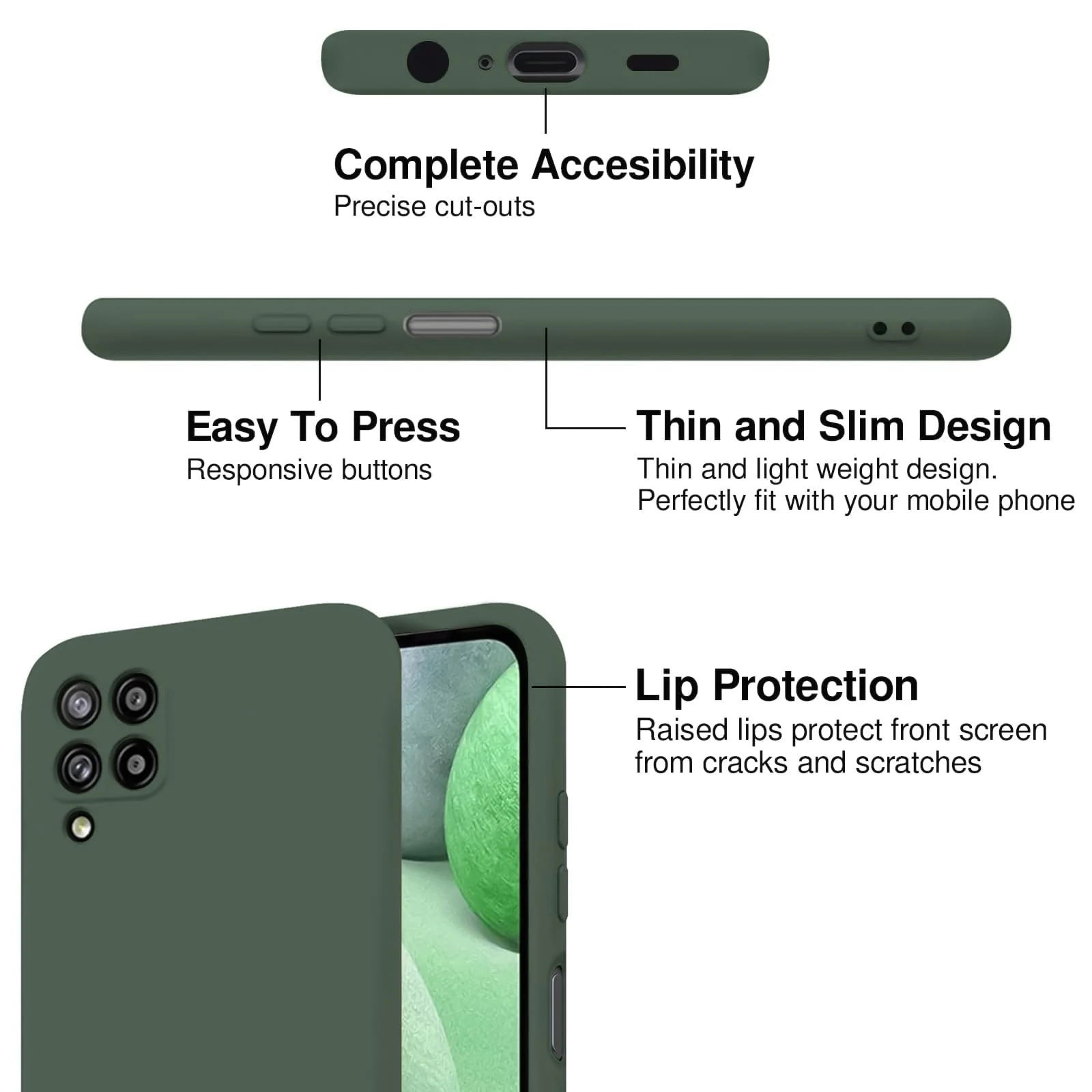 DL3 Mobilak Samsung Galaxy A12 / M12 Case, Soft Flexible Silicone Gel Rubber Bumper Cover, Full Body Shockproof Protective Phone Case - Green