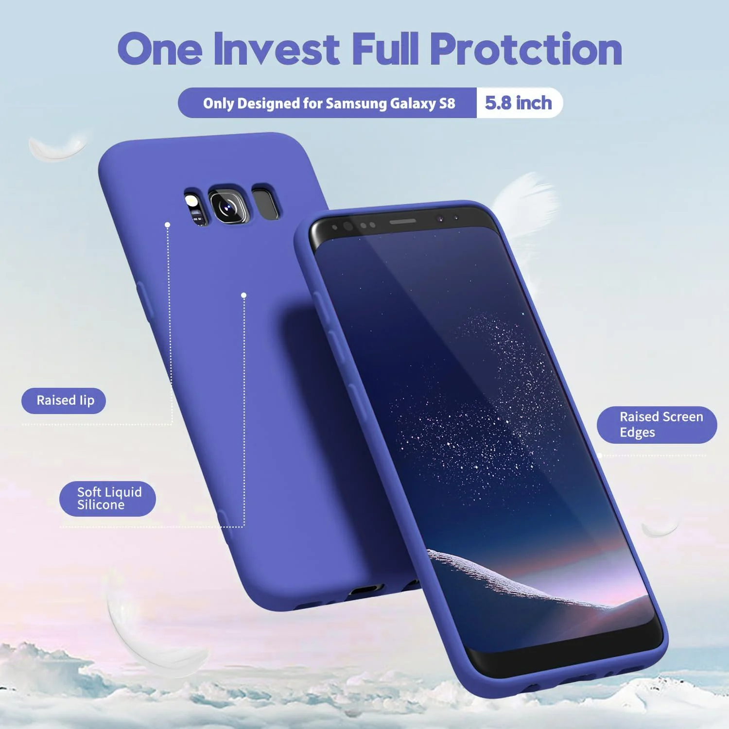 DL3 Mobilak Liquid Silicone Protective Case with Soft Microfiber Lining with Full Camera Protection for Samsung Galaxy S8+ Plus - Light Blue
