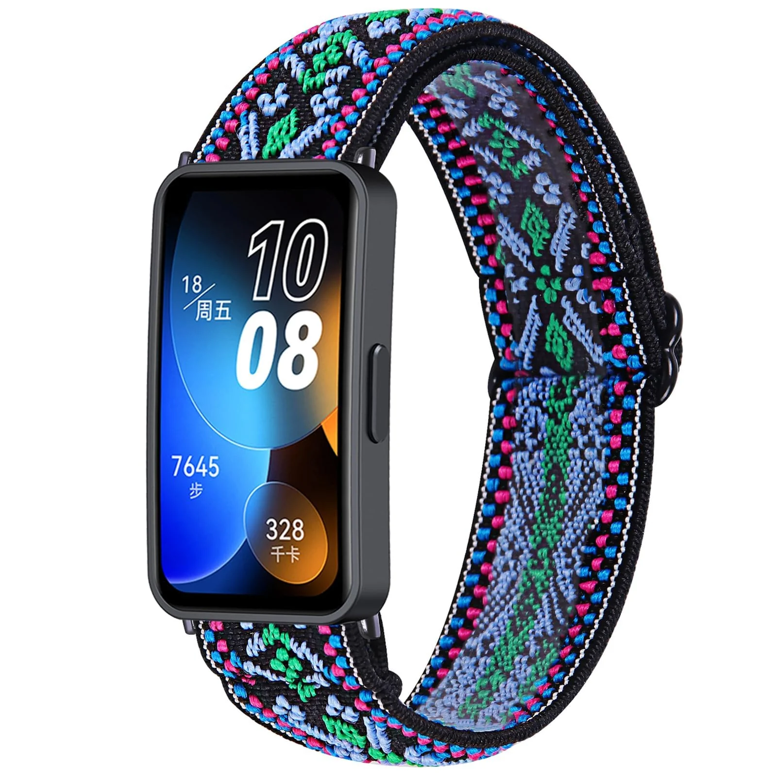 DL3 Mobilak Strap Compatible with Honor Band 7 / Huawei Band 7, Soft Elastic Nylon Straps, Adjustable Stretchy Sports Replacement Bracelets Wristbands for Women Men - Blue Green