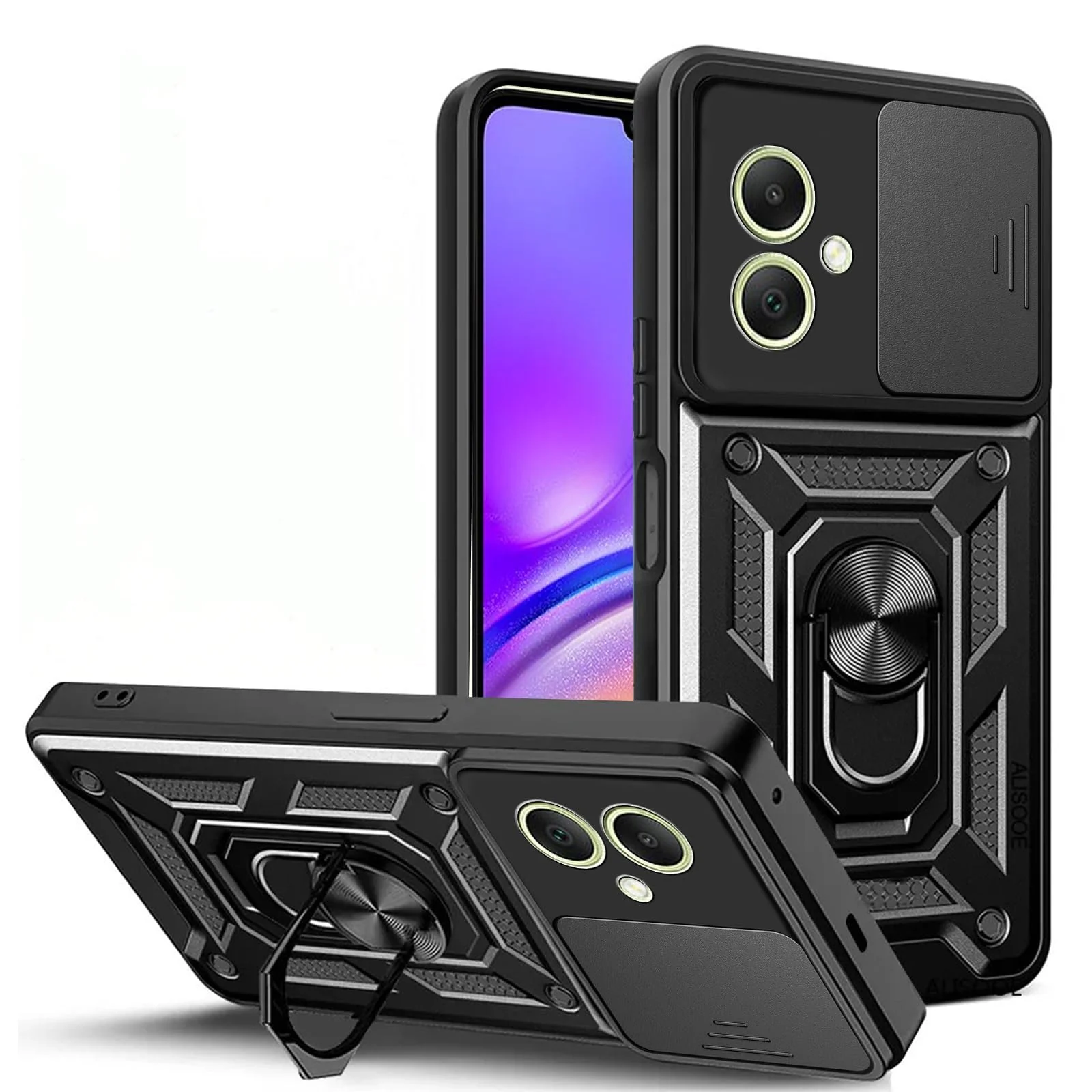 Dl3 Mobilak Case for Samsung Galaxy A05 with Slide Camera Cover, Military Grade Shockproof Protective Cover with Rotatable Metal Ring Kickstand [Support Magnetic Car Mount] (Blue)
