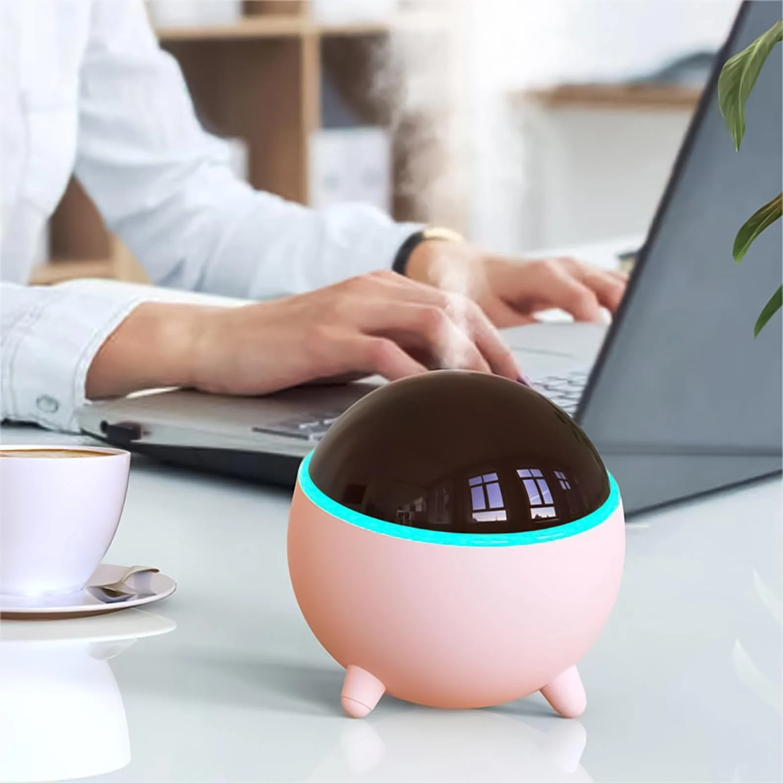Mobigon Wood Cool Mist Ultrasonic Humidifier for Room Moisture, Aroma Diffuser for Home, 300ml Essential Oil Diffuser with 7 Colorful Night Light, Auto Shut-Off, Home, Office, car - Pink